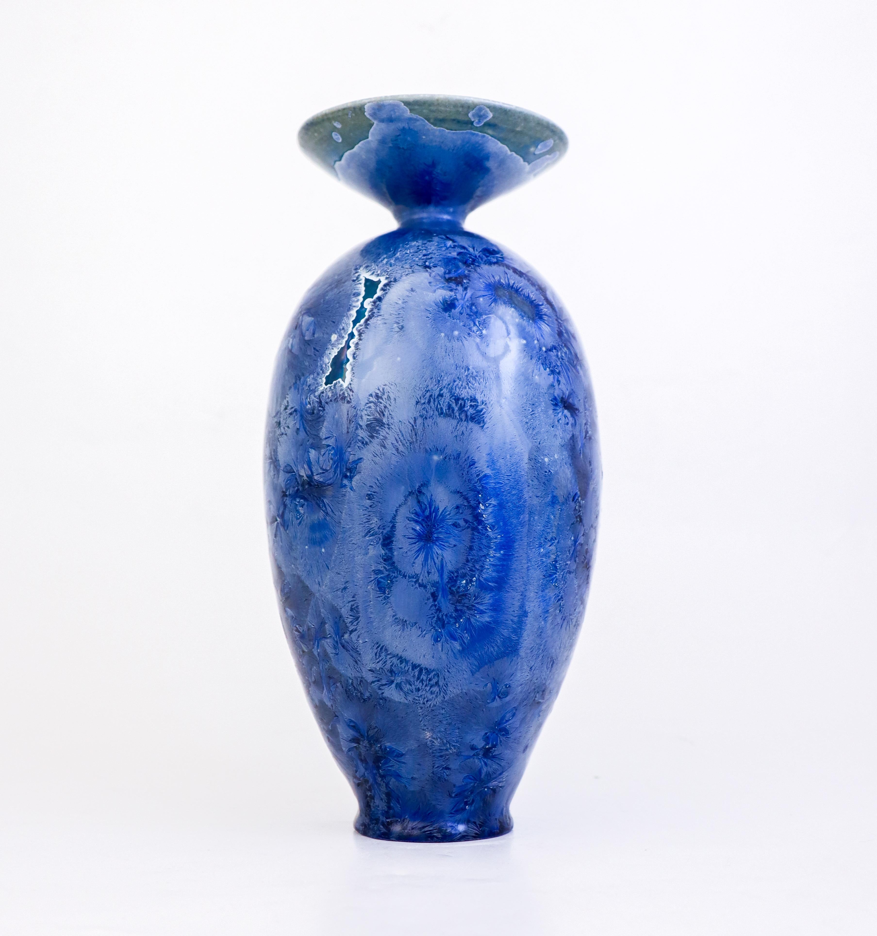 Glazed Isak Isaksson Large Blue Ceramic Vase, Crystalline Glaze Contemporary Artist