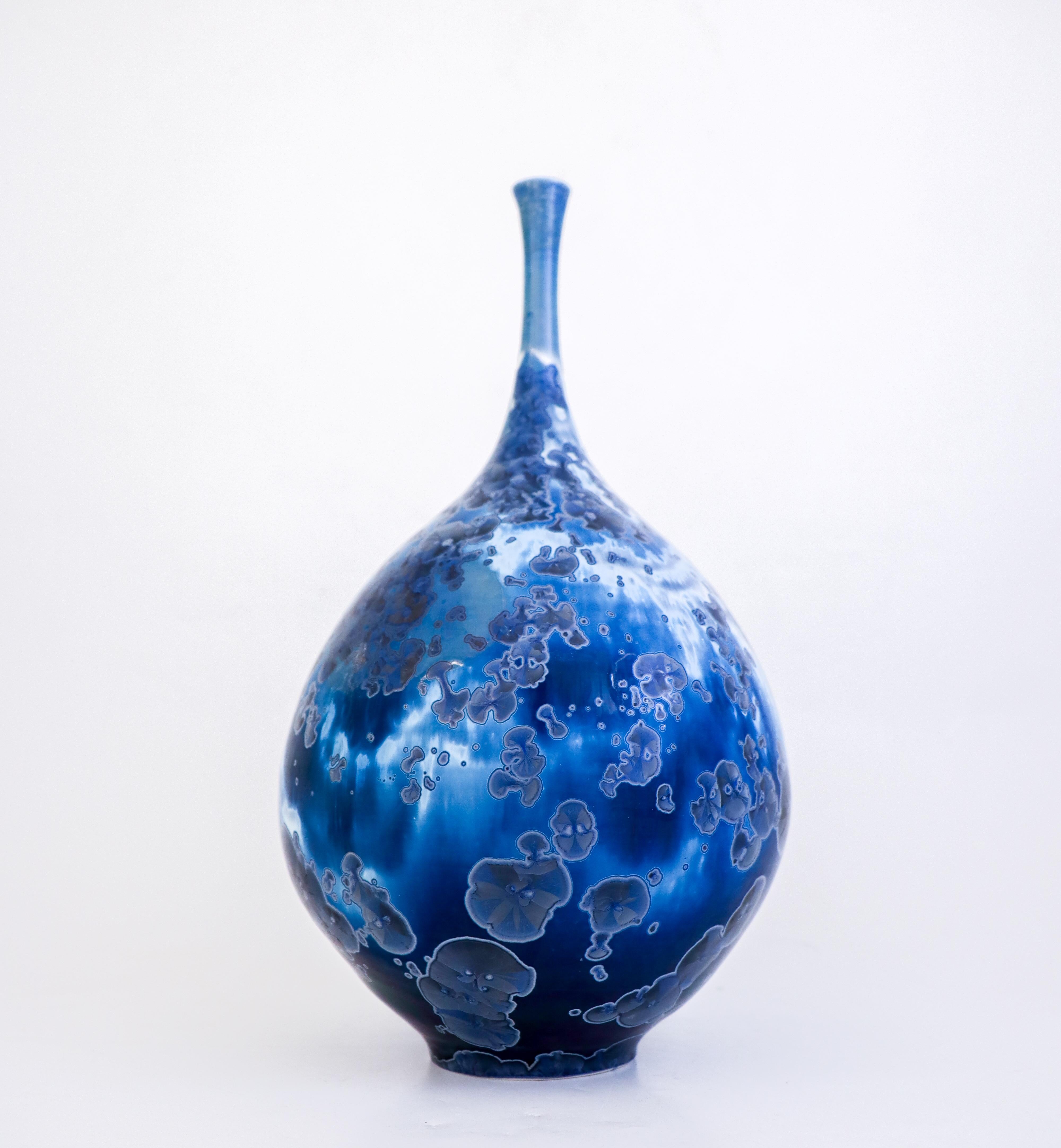 Isak Isaksson Large Blue Ceramic Vase, Crystalline Glaze Contemporary Artist In Excellent Condition In Stockholm, SE