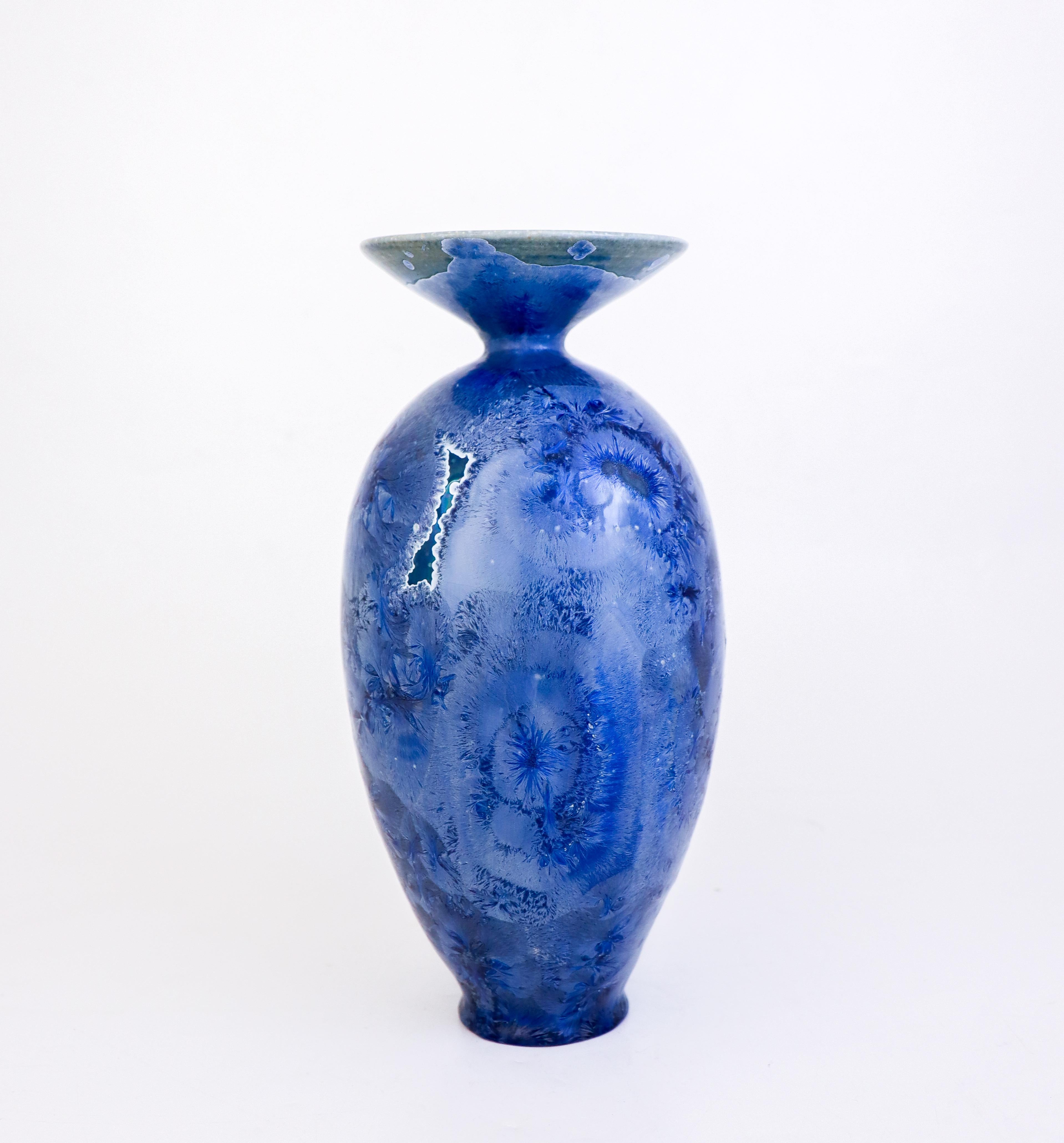 Isak Isaksson Large Blue Ceramic Vase, Crystalline Glaze Contemporary Artist In Excellent Condition In Stockholm, SE