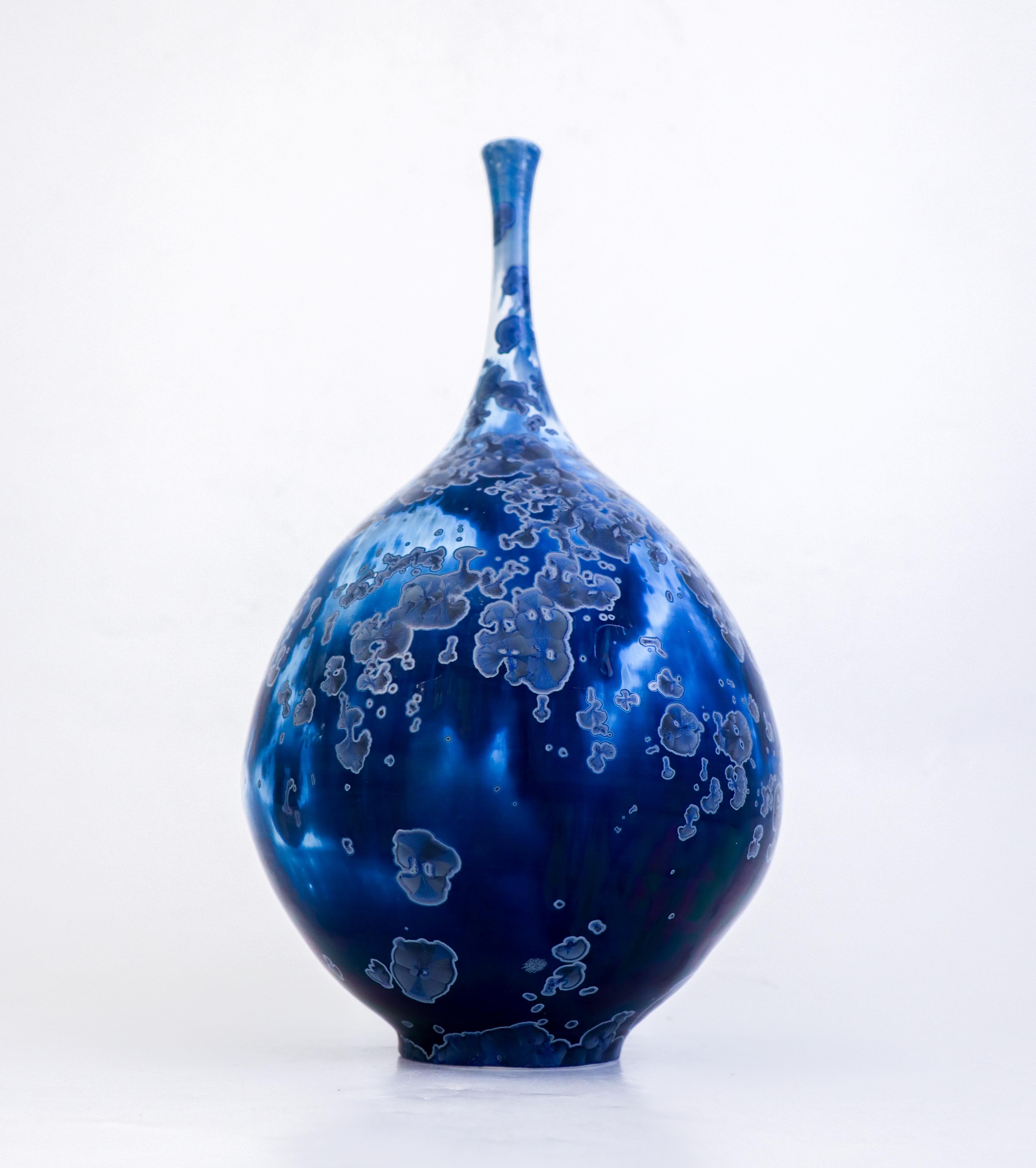 Isak Isaksson Large Blue Ceramic Vase, Crystalline Glaze Contemporary Artist 1