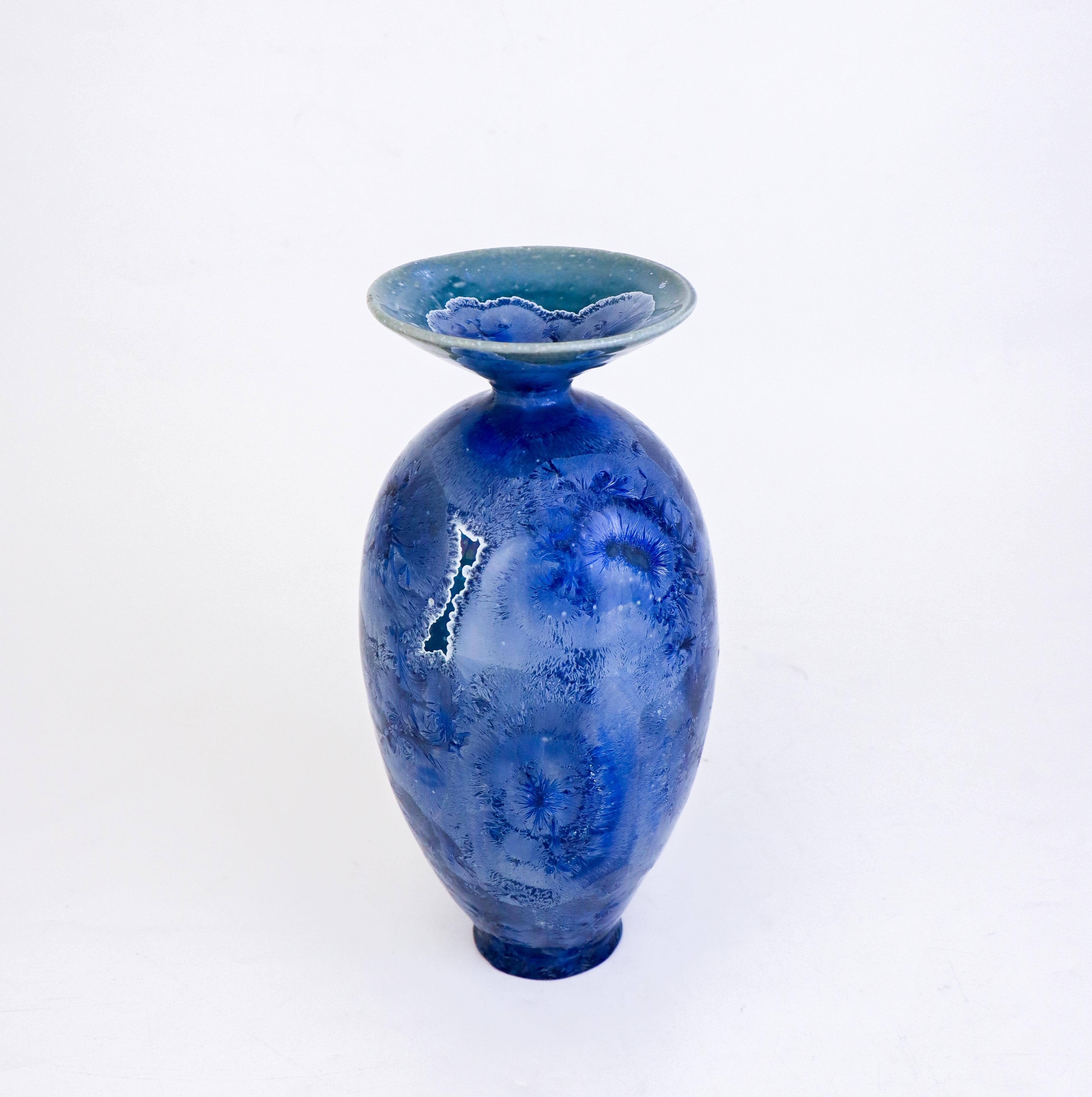 Isak Isaksson Large Blue Ceramic Vase, Crystalline Glaze Contemporary Artist 1