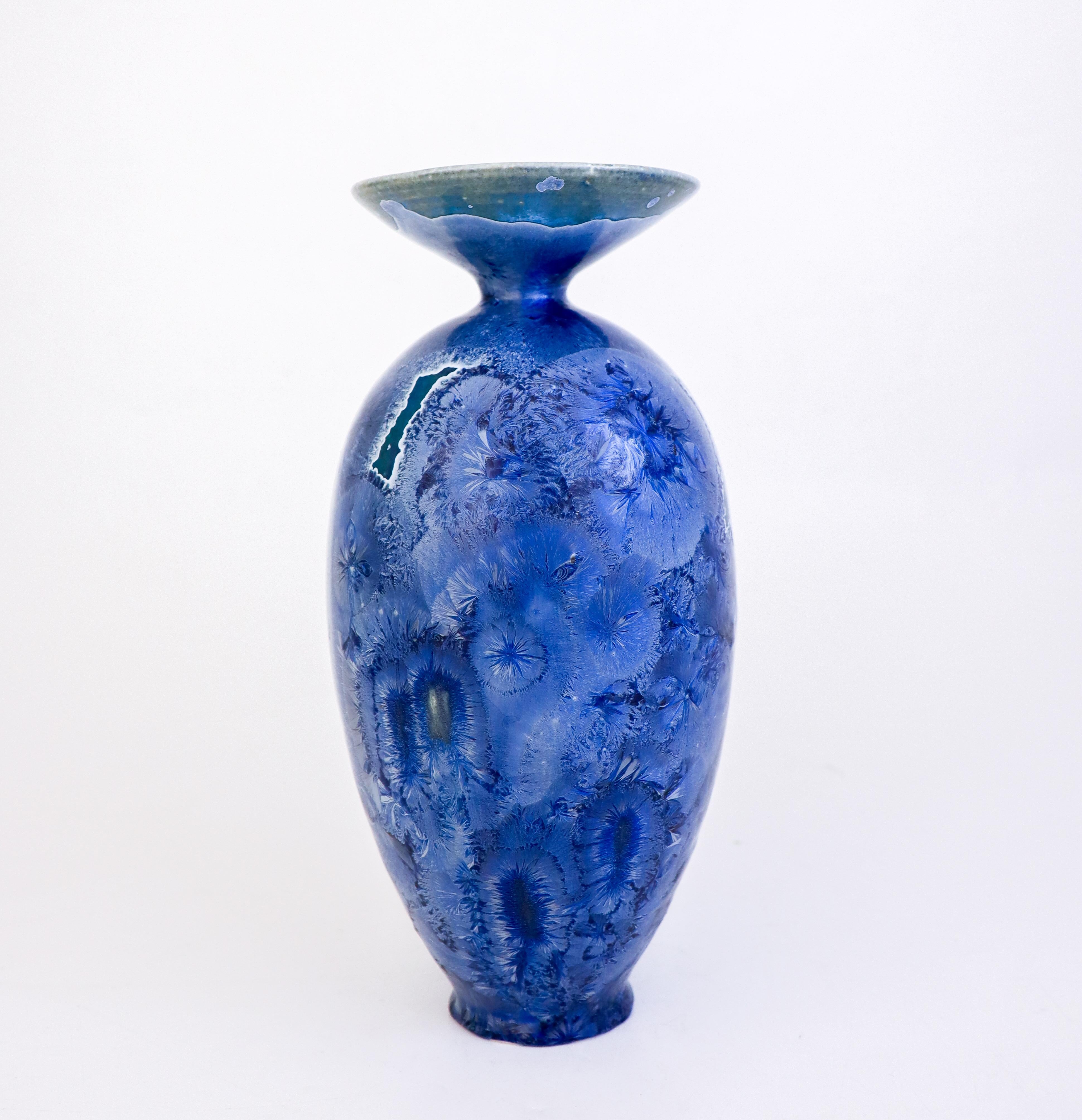 Isak Isaksson Large Blue Ceramic Vase, Crystalline Glaze Contemporary Artist 2