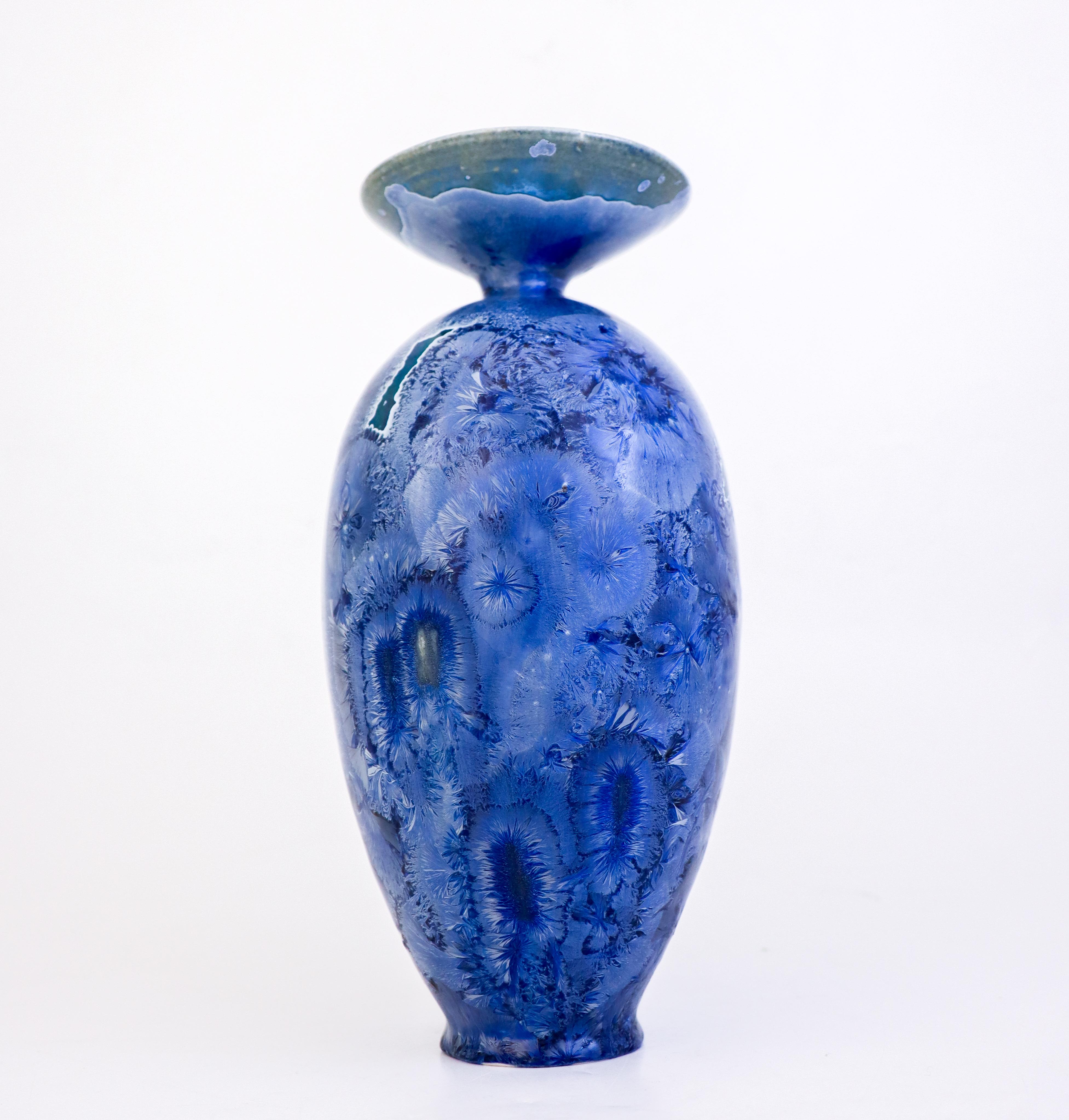 Isak Isaksson Large Blue Ceramic Vase, Crystalline Glaze Contemporary Artist 3
