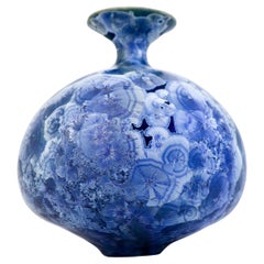 Isak Isaksson Große blaue Keramikvase, kristalline Glasur Zeitgenössischer Künstler
