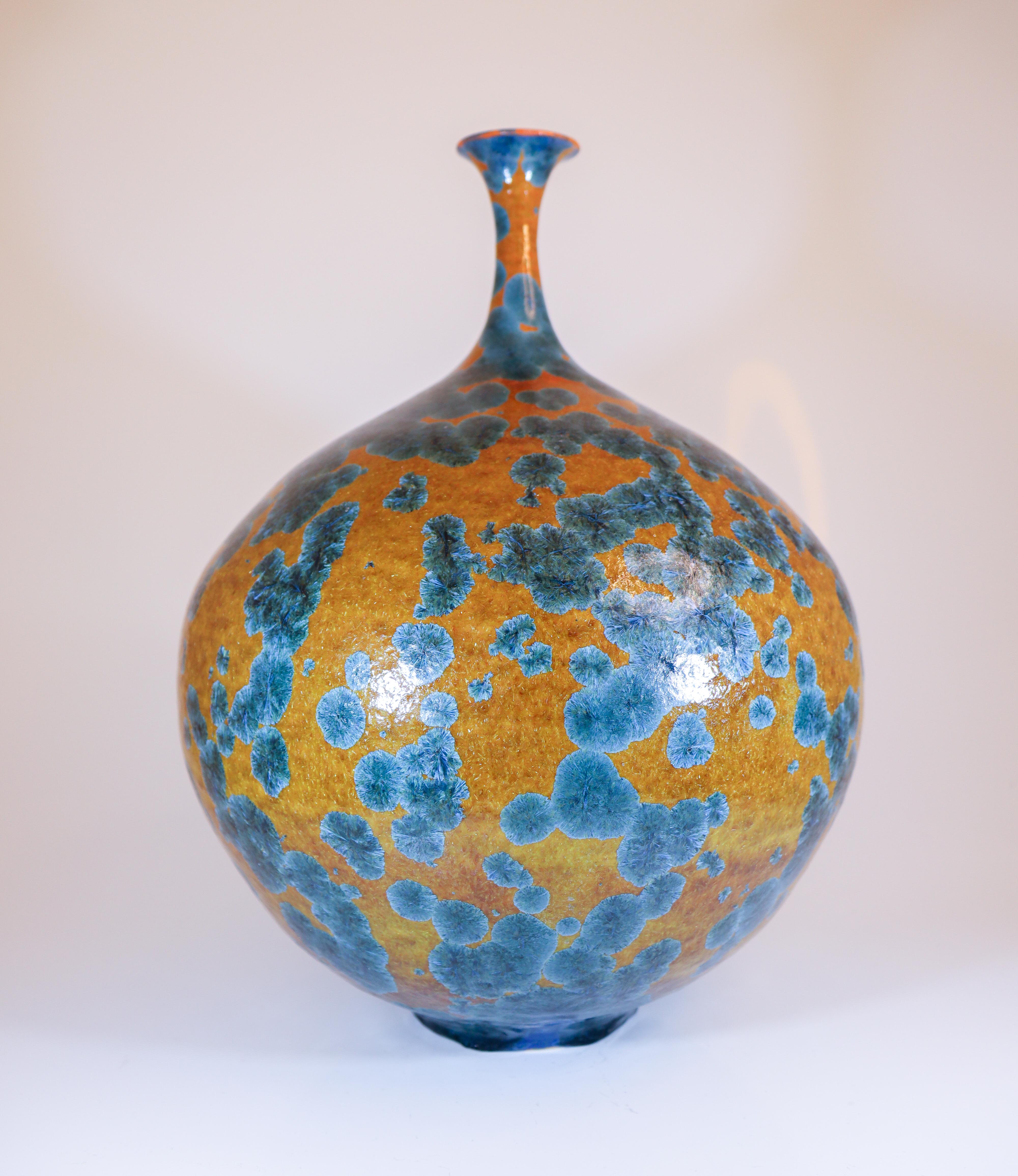 Scandinavo moderno Isak Isaksson Vaso grande in ceramica marrone e blu Artista contemporaneo cristallino in vendita