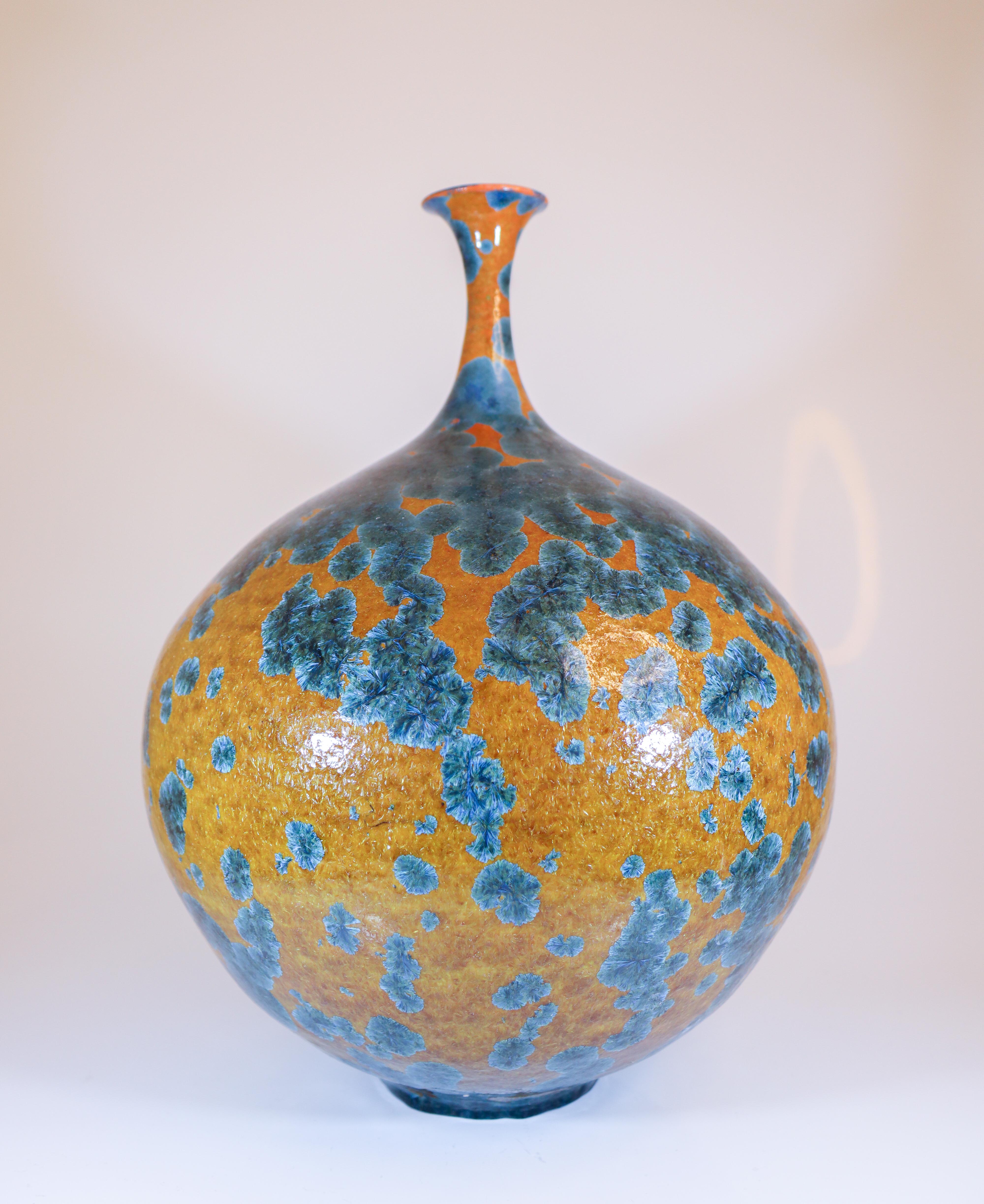 Ceramica Isak Isaksson Vaso grande in ceramica marrone e blu Artista contemporaneo cristallino in vendita