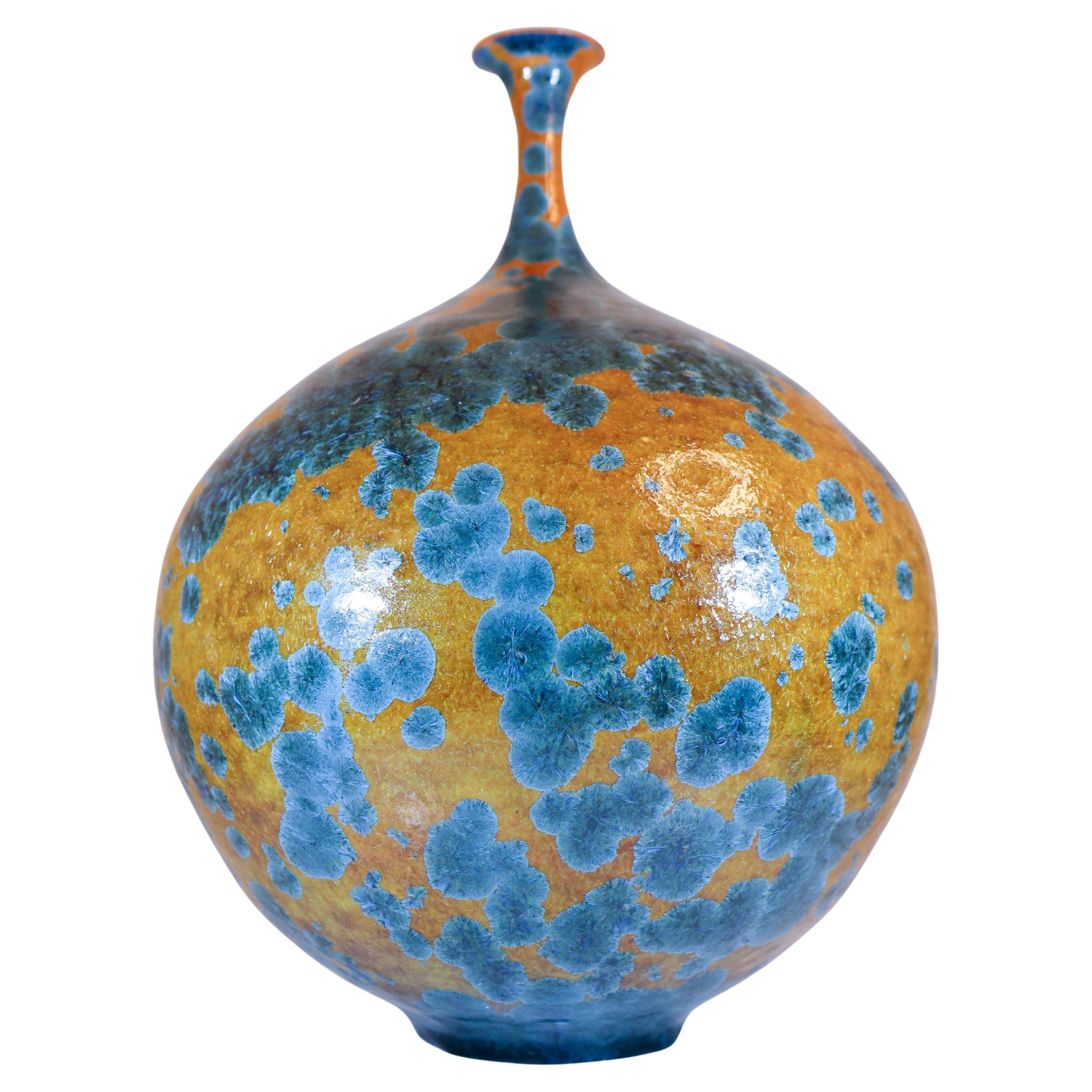 Isak Isaksson Große braune und blaue Keramikvase Crystalline Zeitgenössischer Künstler