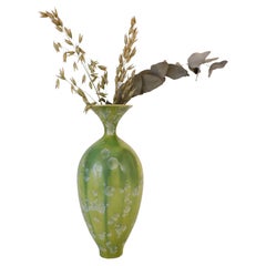 Isak Isaksson Lime Green Ceramic Vase, Crystalline Glaze Contemporary Artist