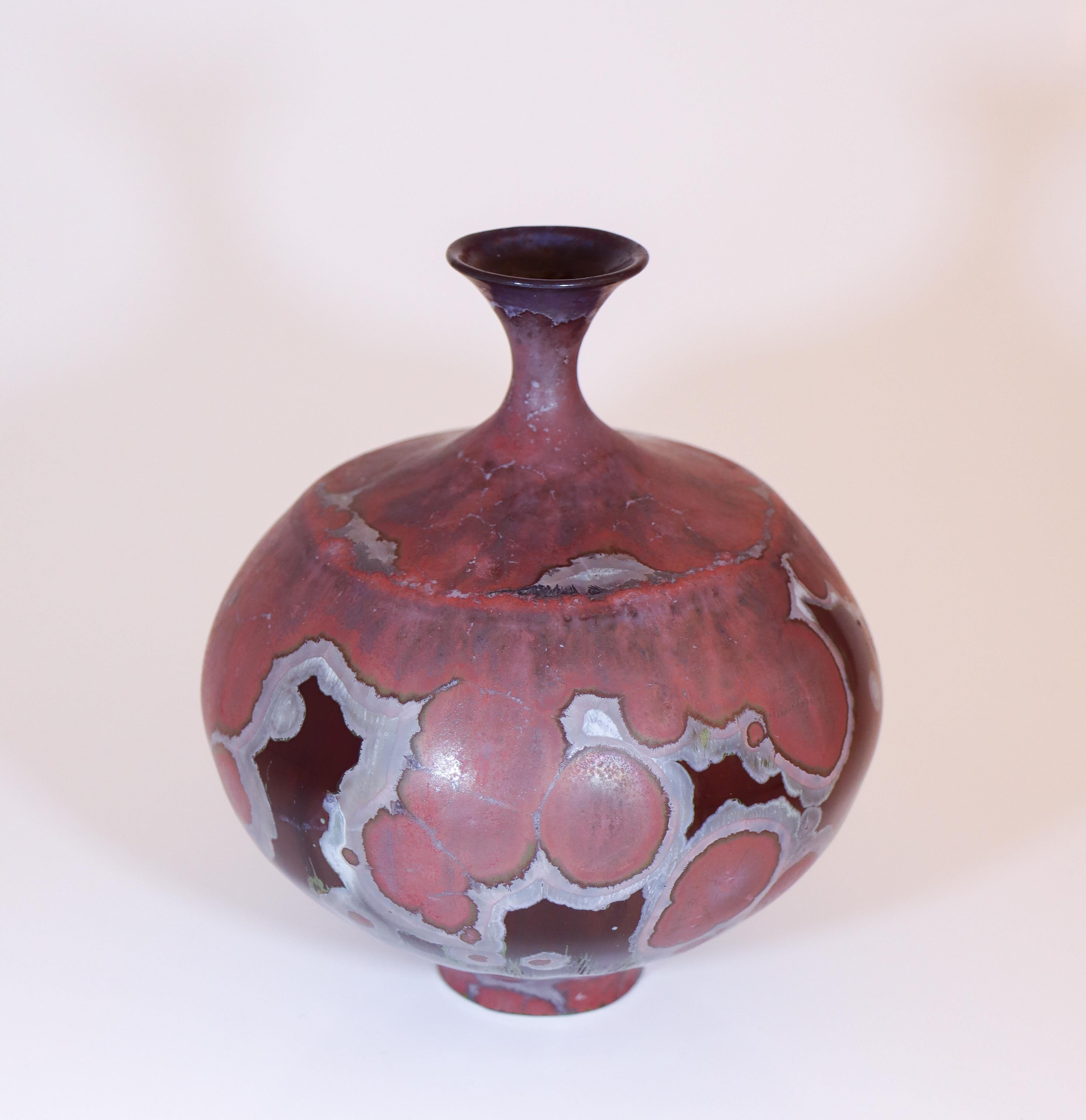 Scandinavian Modern Isak Isaksson Lovely Purple Ceramic Vase - Crystalline Glaze Contemporary Artist For Sale