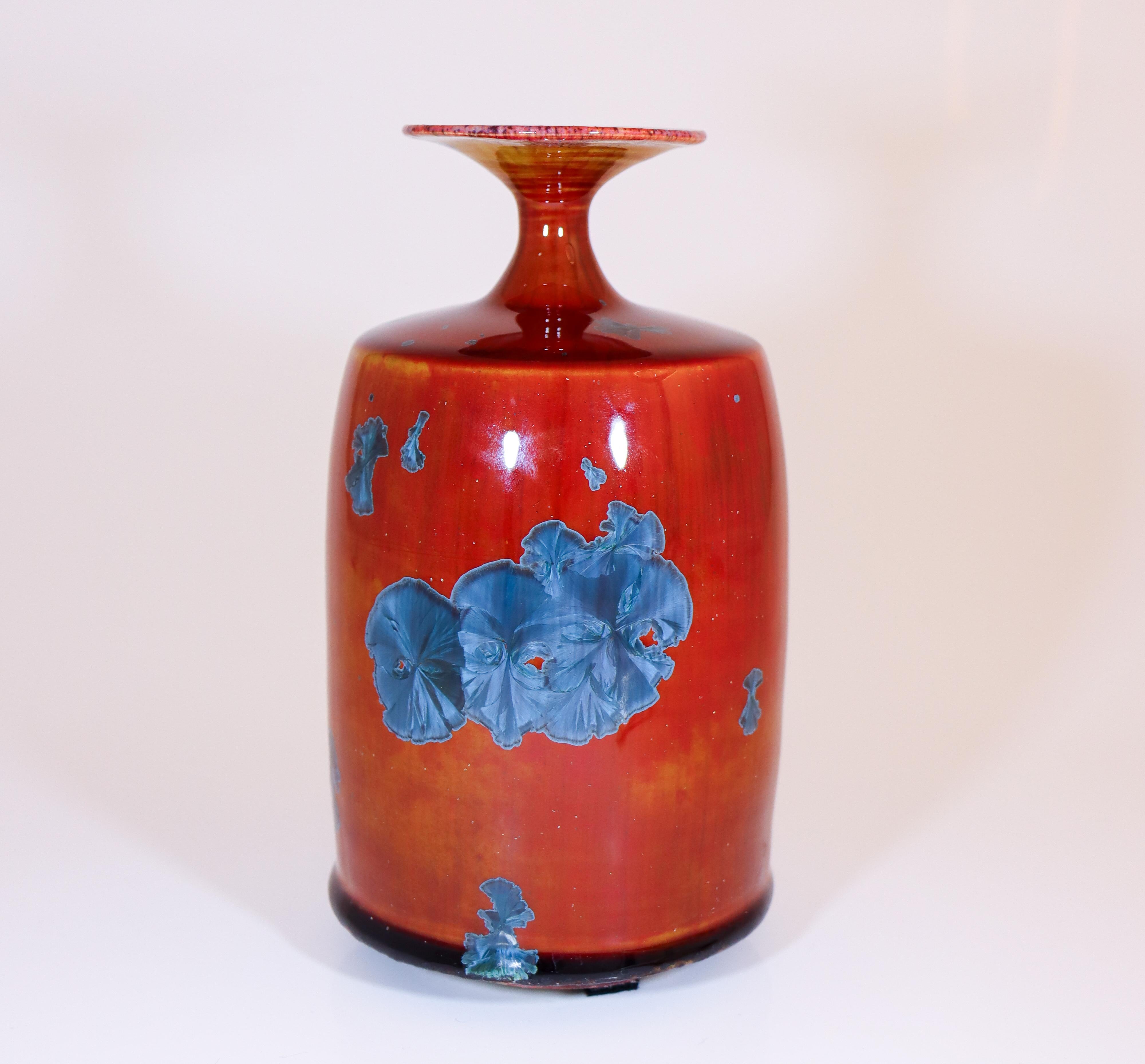 Glazed Isak Isaksson Lovely Red Ceramic Vase - Crystalline Glaze - Contemporary Artist For Sale