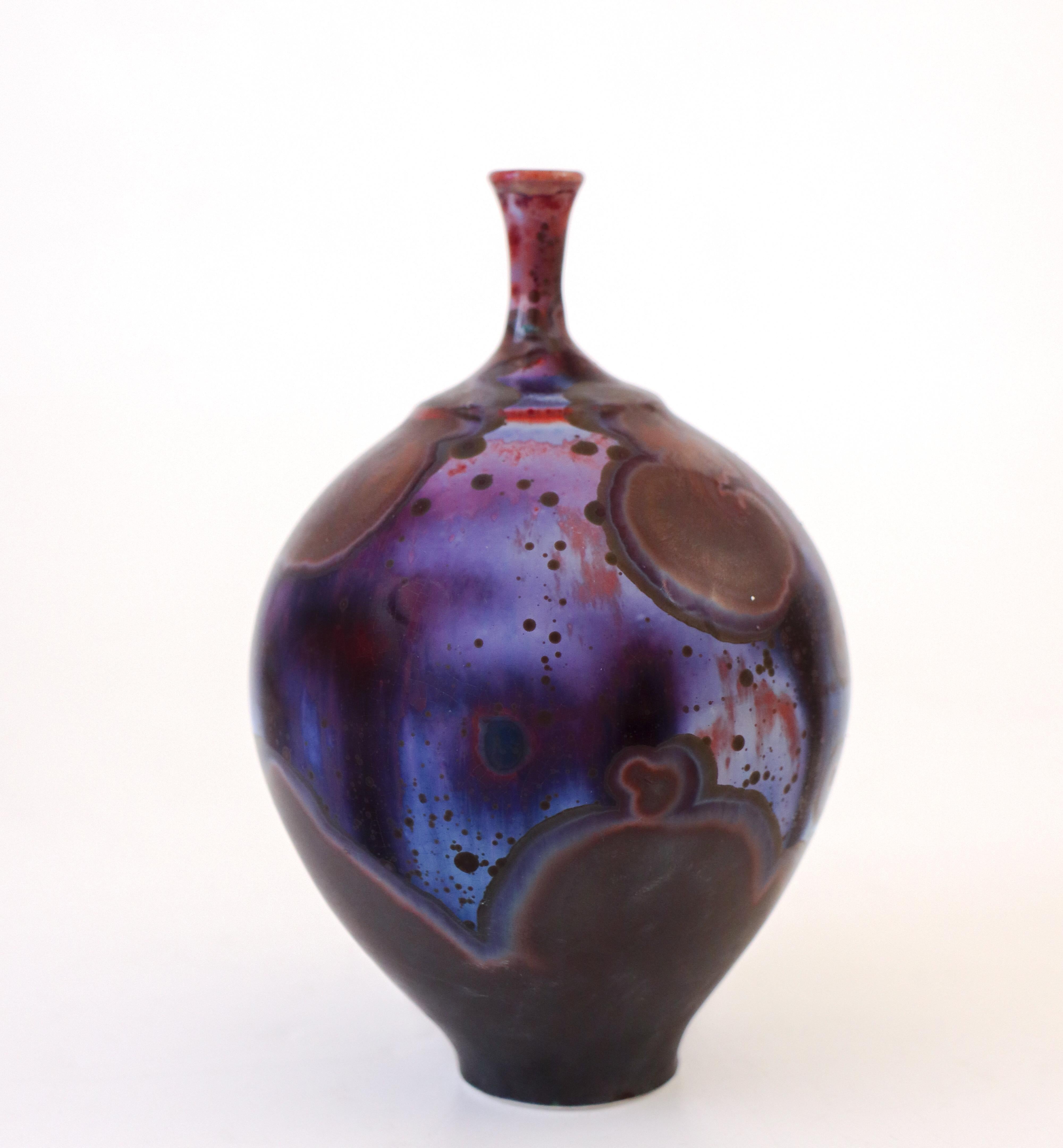 Scandinavian Modern Isak Isaksson Magic Metallic Purple Ceramic Vase Crystalline Glaze Contemporary
