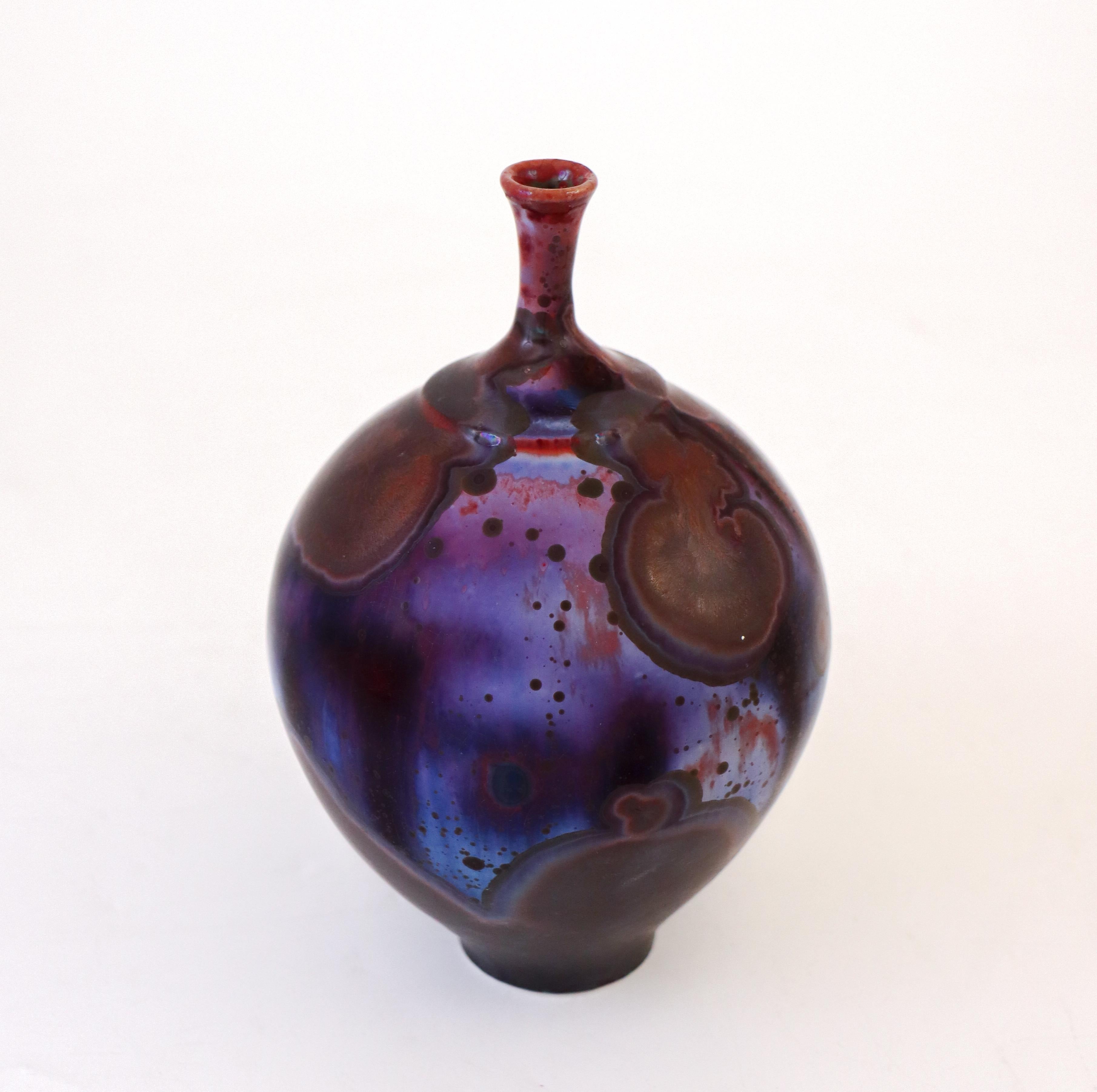 Swedish Isak Isaksson Magic Metallic Purple Ceramic Vase Crystalline Glaze Contemporary