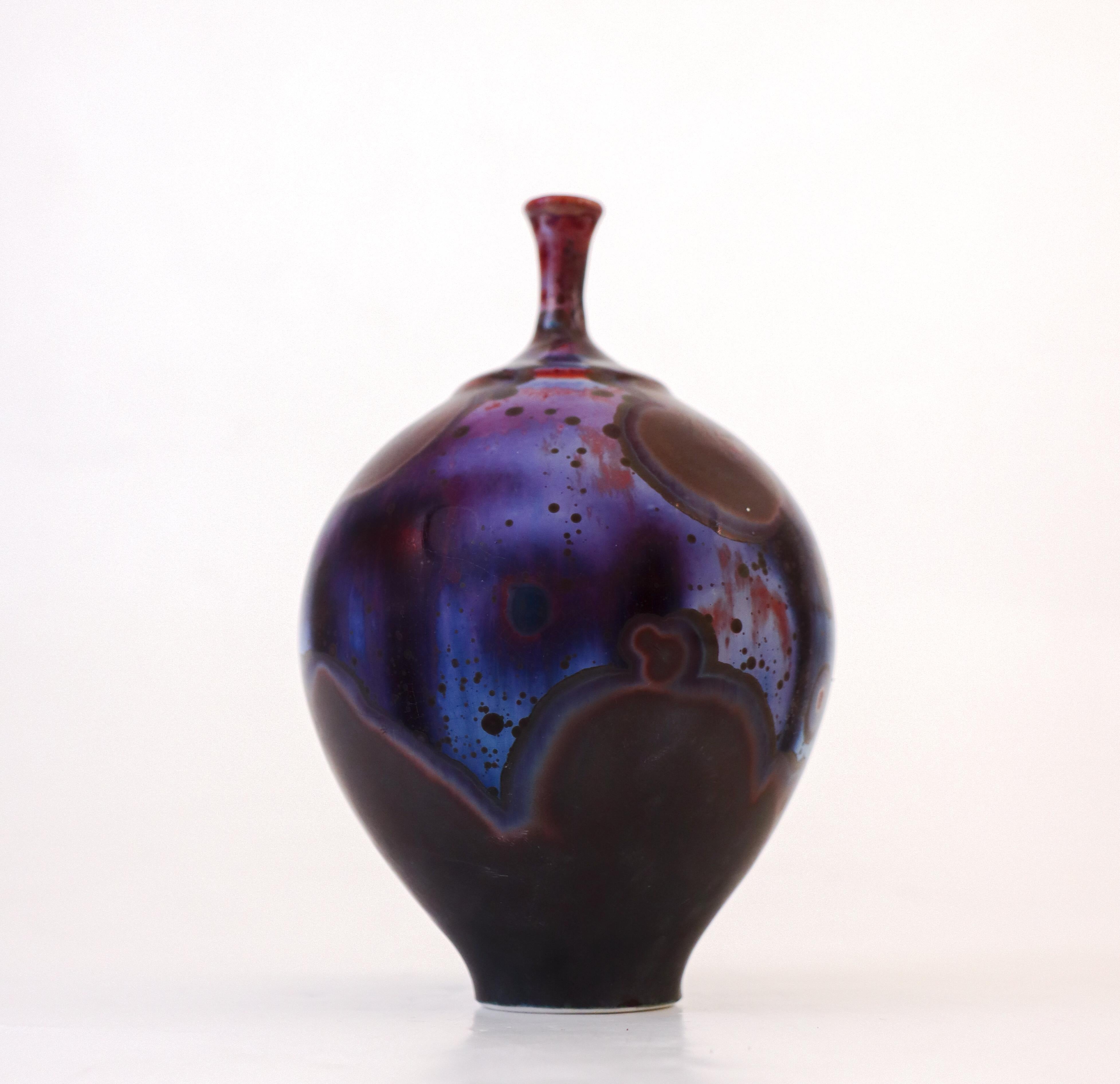 Glazed Isak Isaksson Magic Metallic Purple Ceramic Vase Crystalline Glaze Contemporary