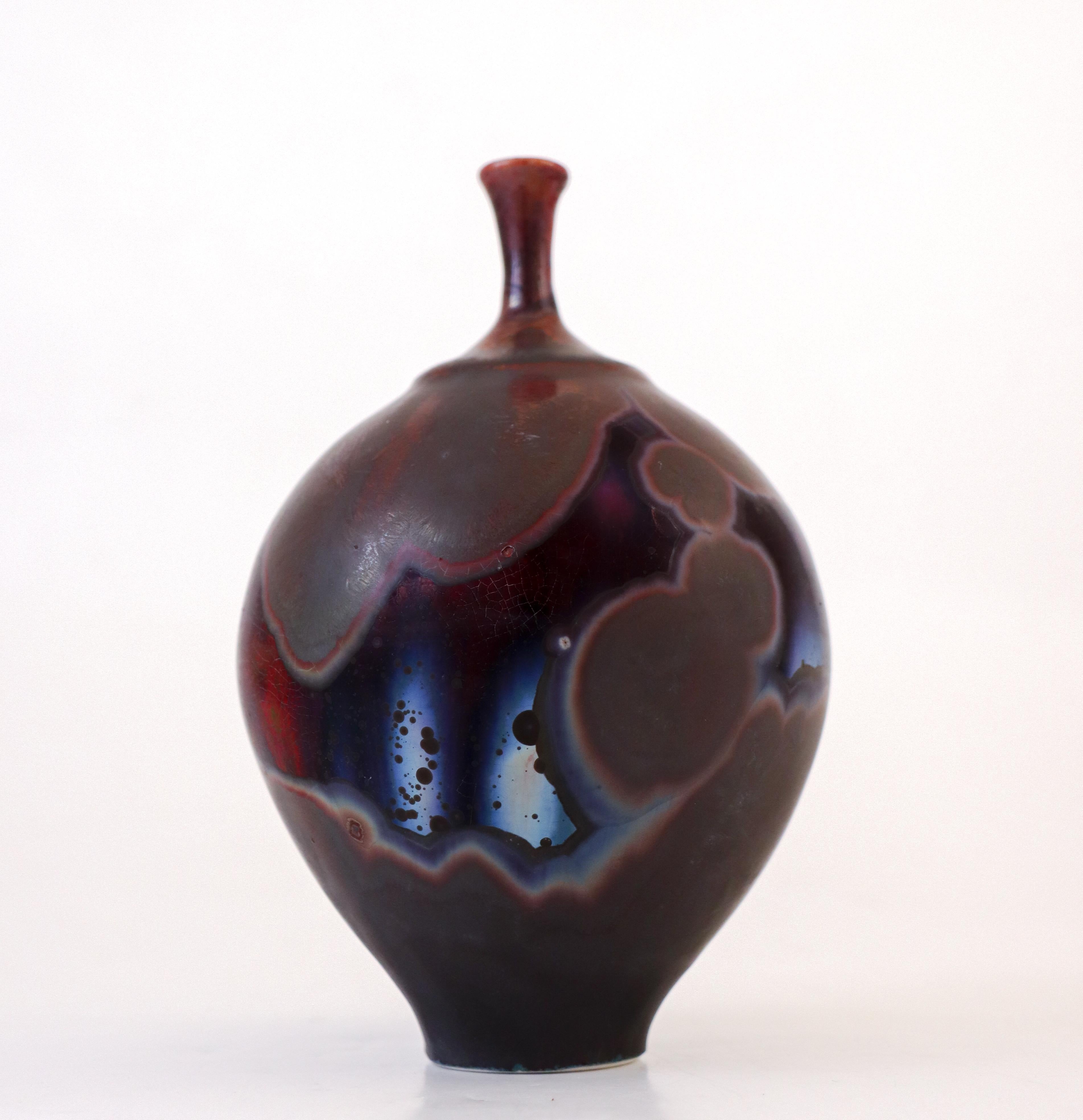 Isak Isaksson Magic Metallic Purple Ceramic Vase Crystalline Glaze Contemporary In Excellent Condition In Stockholm, SE