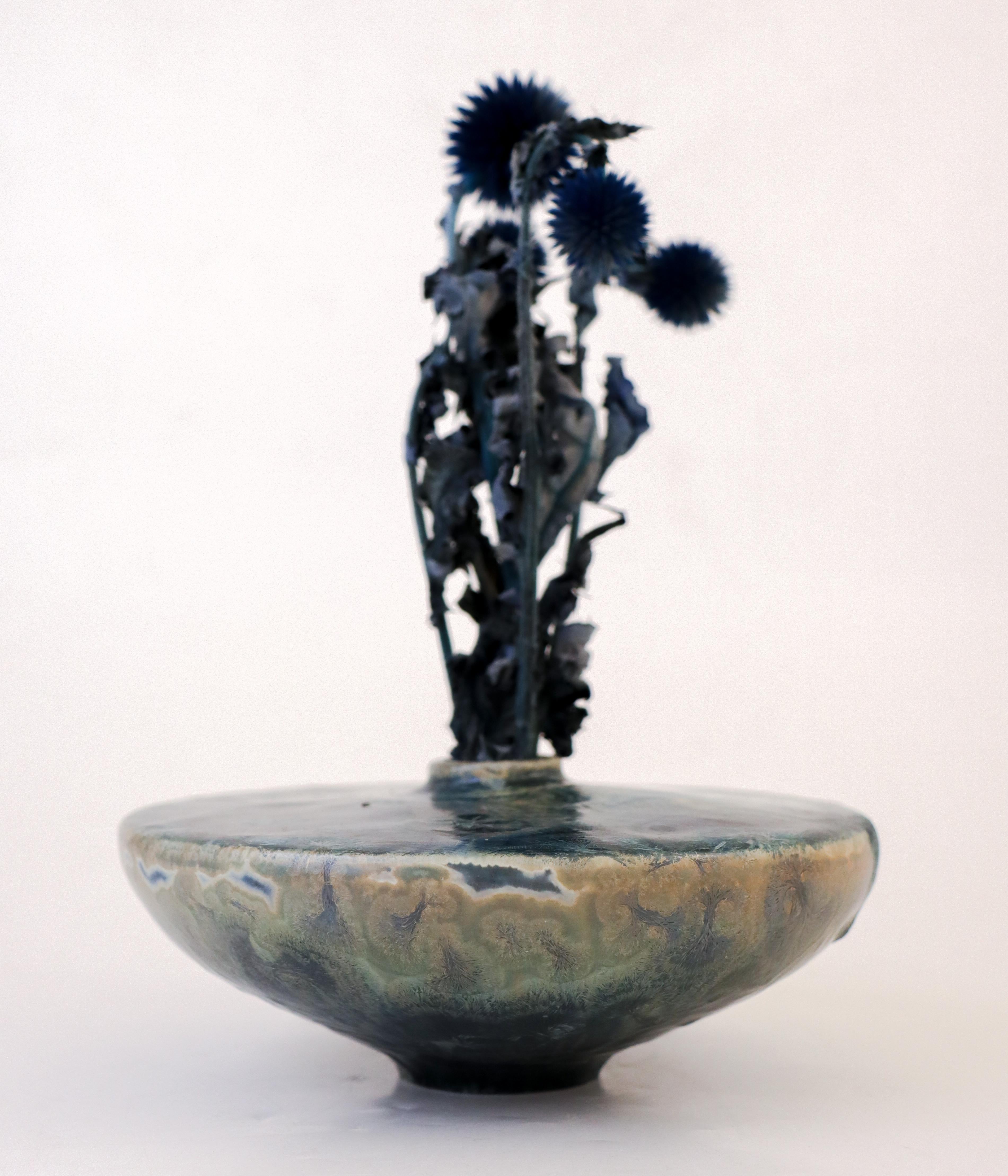 Isak Isaksson - Metallic Blue Ceramic Vase Crystalline Glaze Contemporary Artist 4