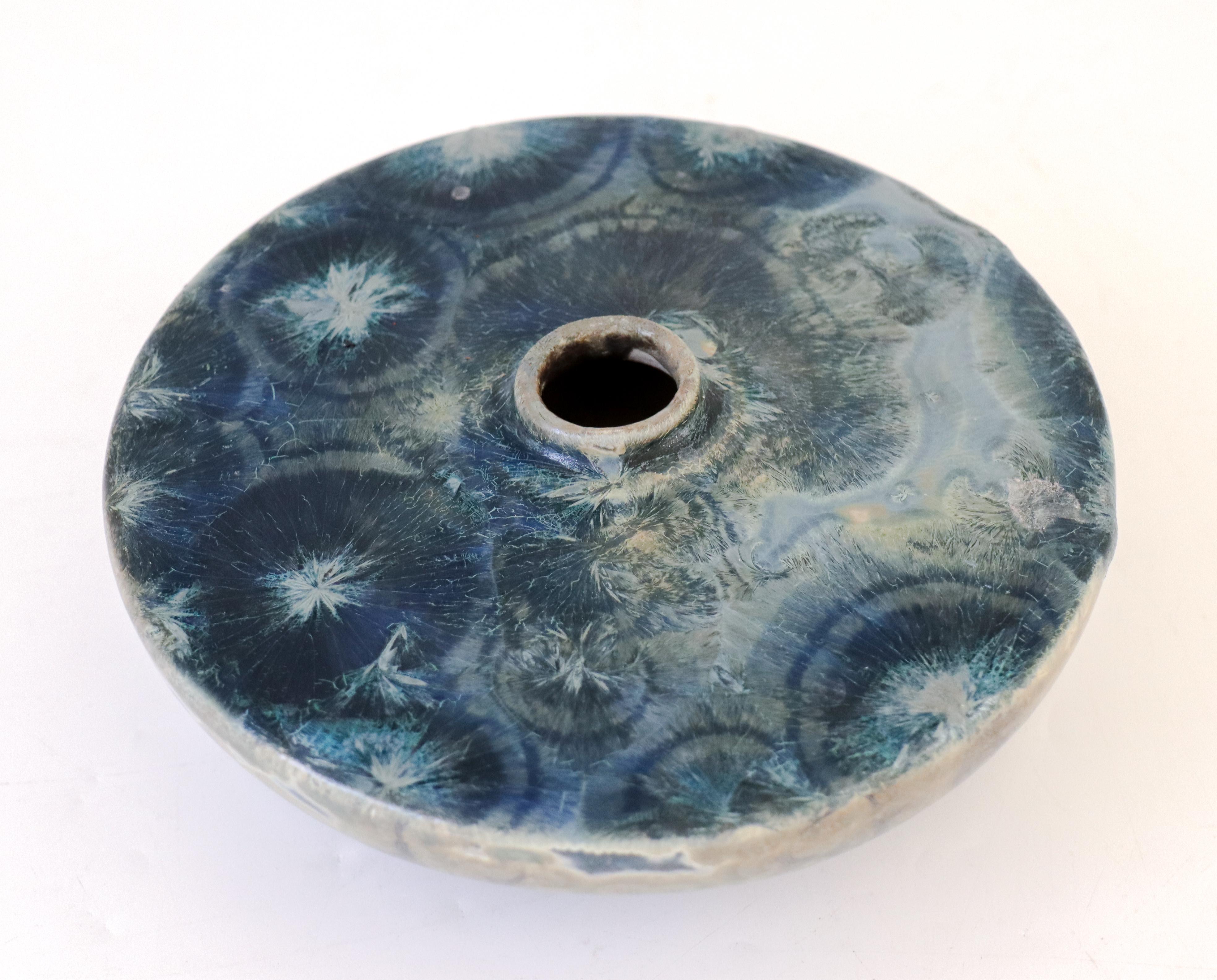 Scandinavian Modern Isak Isaksson - Metallic Blue Ceramic Vase Crystalline Glaze Contemporary Artist