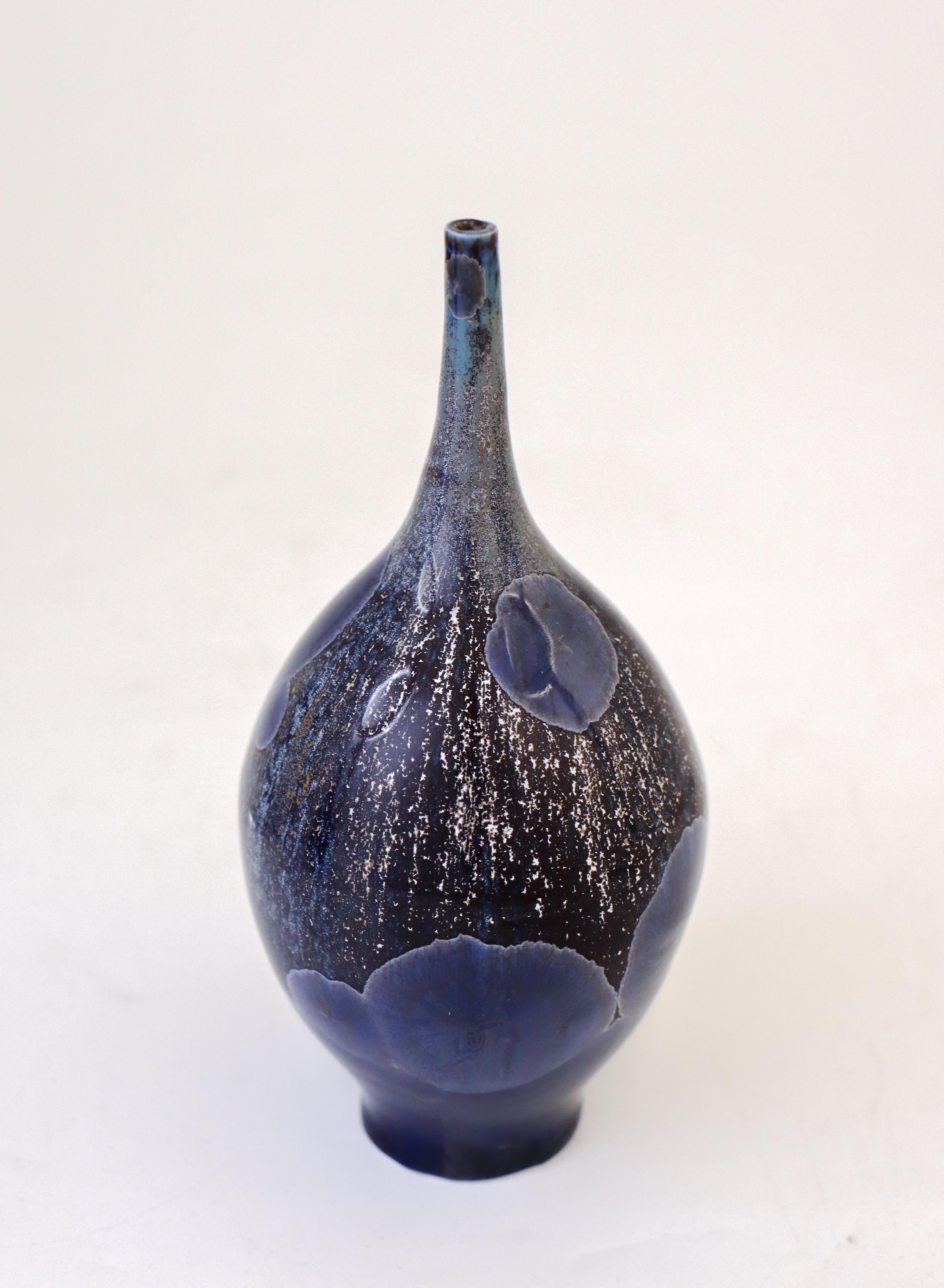 Glazed Isak Isaksson - Metallic Blue Ceramic Vase Crystalline Glaze Contemporary Artist