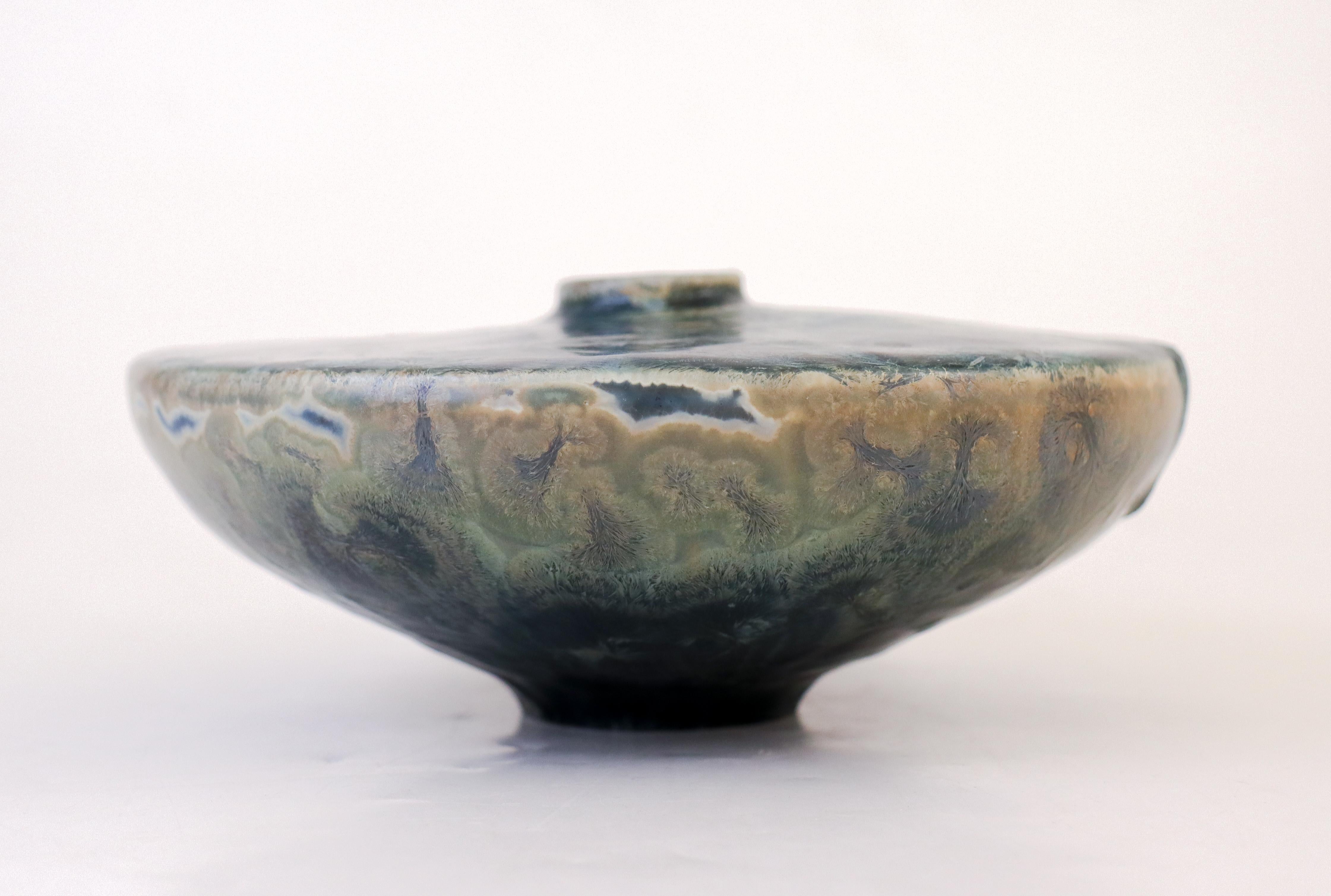 Glazed Isak Isaksson - Metallic Blue Ceramic Vase Crystalline Glaze Contemporary Artist