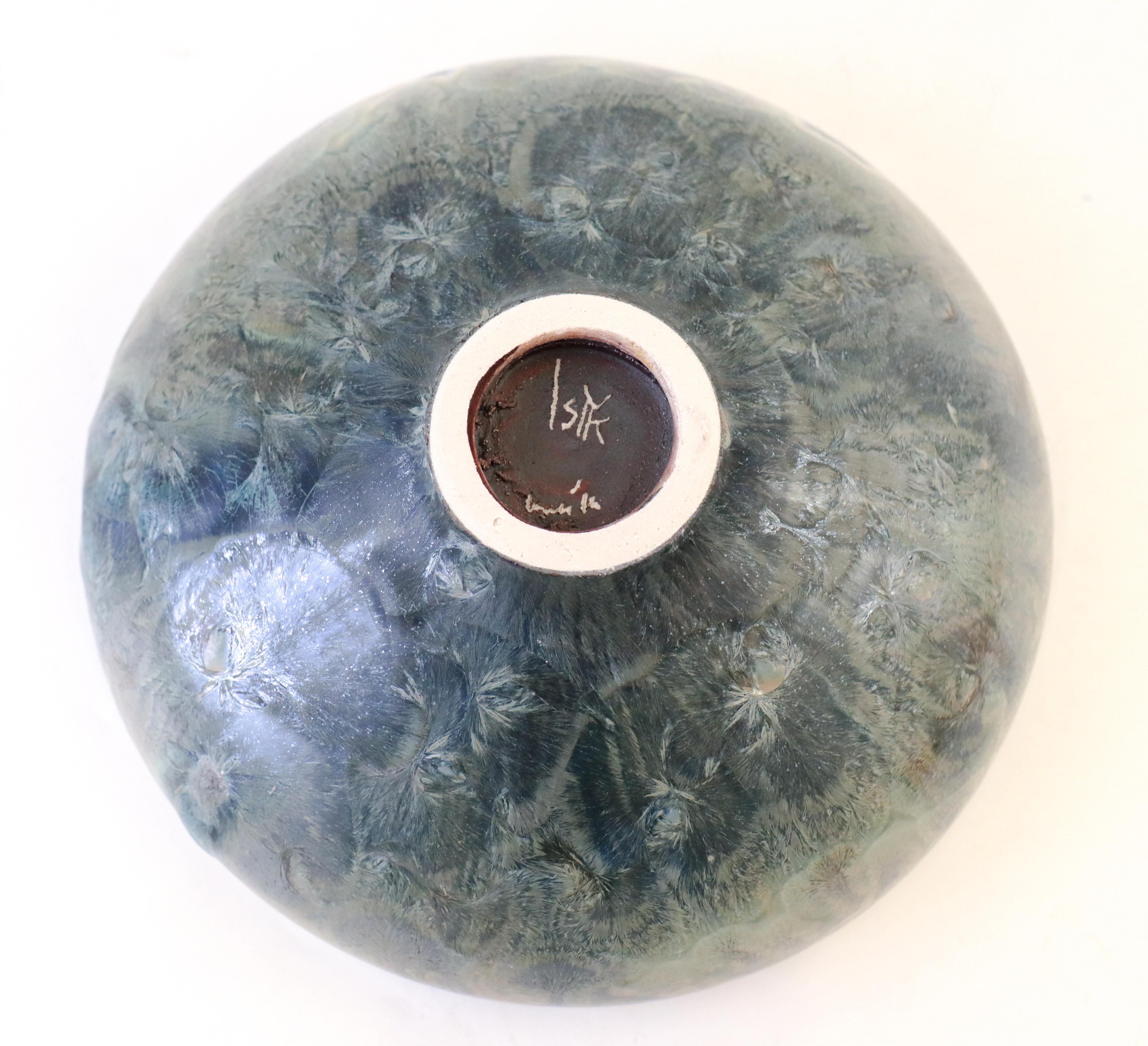 Isak Isaksson - Metallic Blue Ceramic Vase Crystalline Glaze Contemporary Artist 2