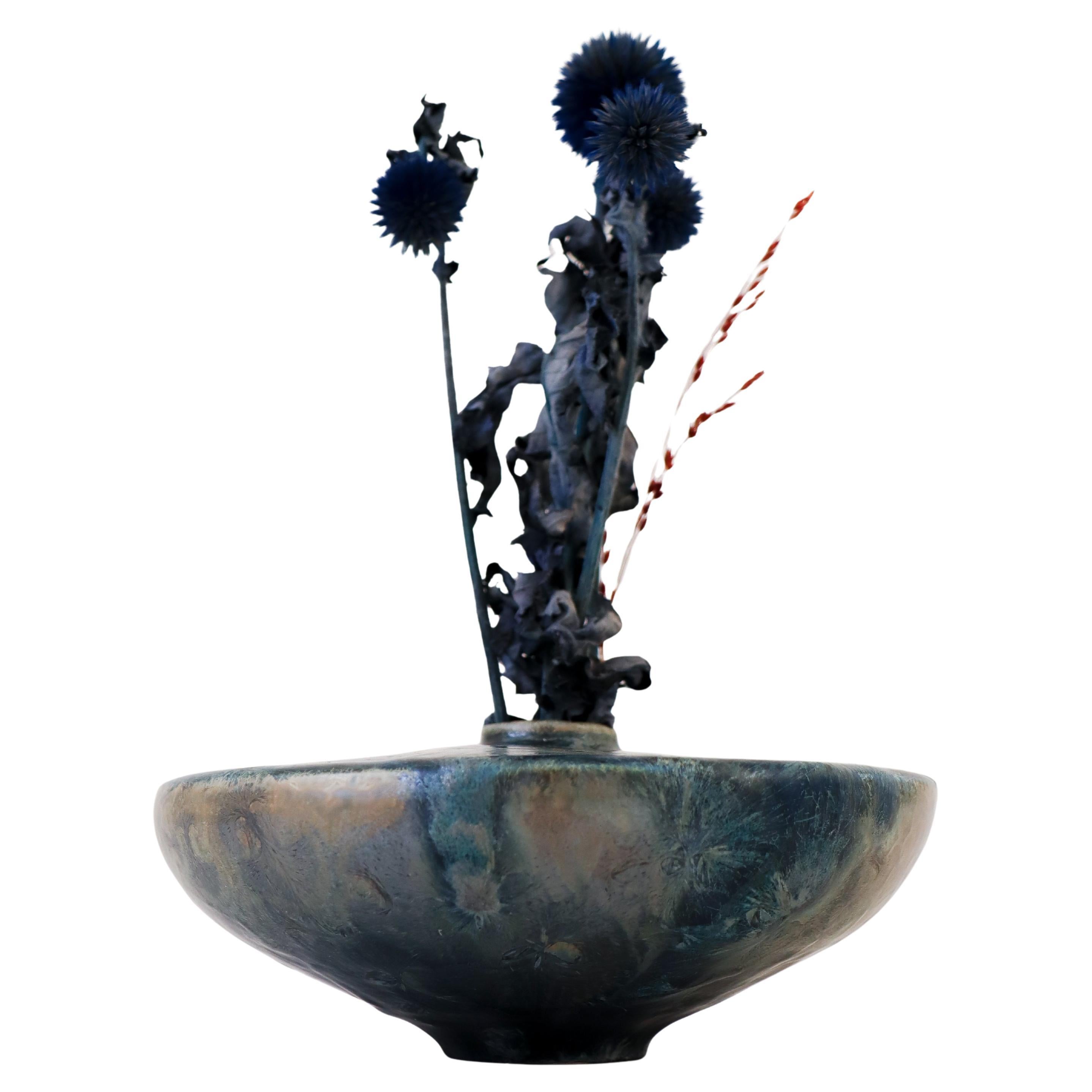 Isak Isaksson - Metallic Blue Ceramic Vase Crystalline Glaze Contemporary Artist