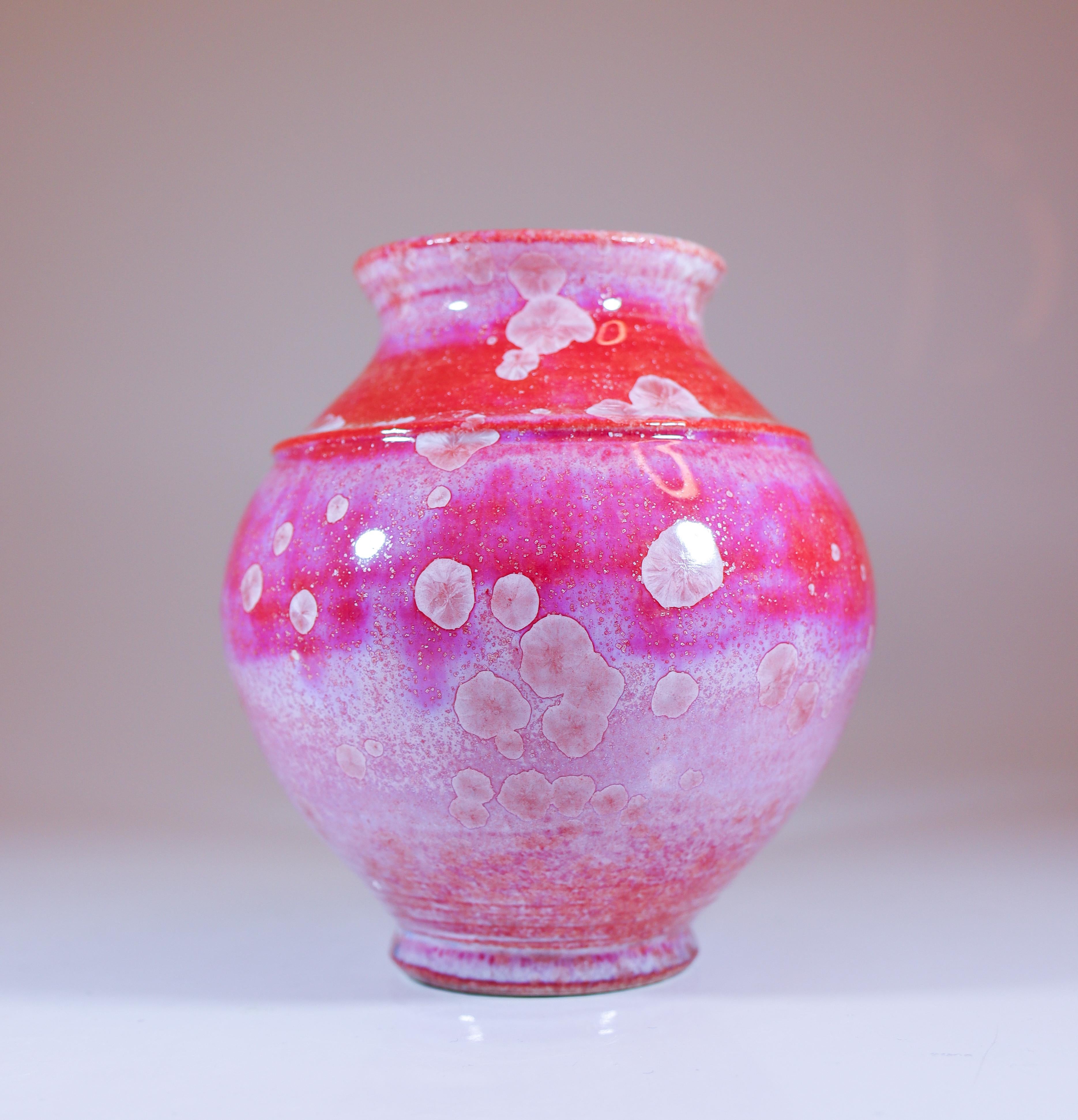 Scandinavian Modern Isak Isaksson Pink Ceramic Vase Crystalline Glaze Contemporary Artist For Sale