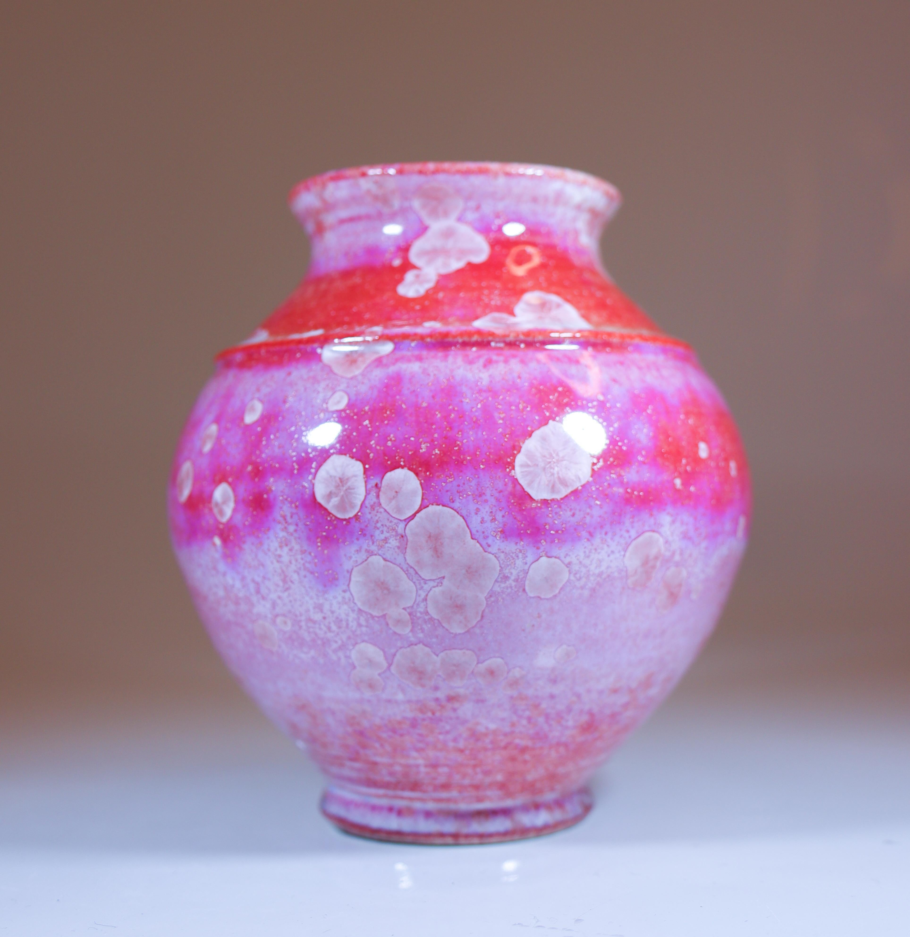 Swedish Isak Isaksson Pink Ceramic Vase Crystalline Glaze Contemporary Artist For Sale
