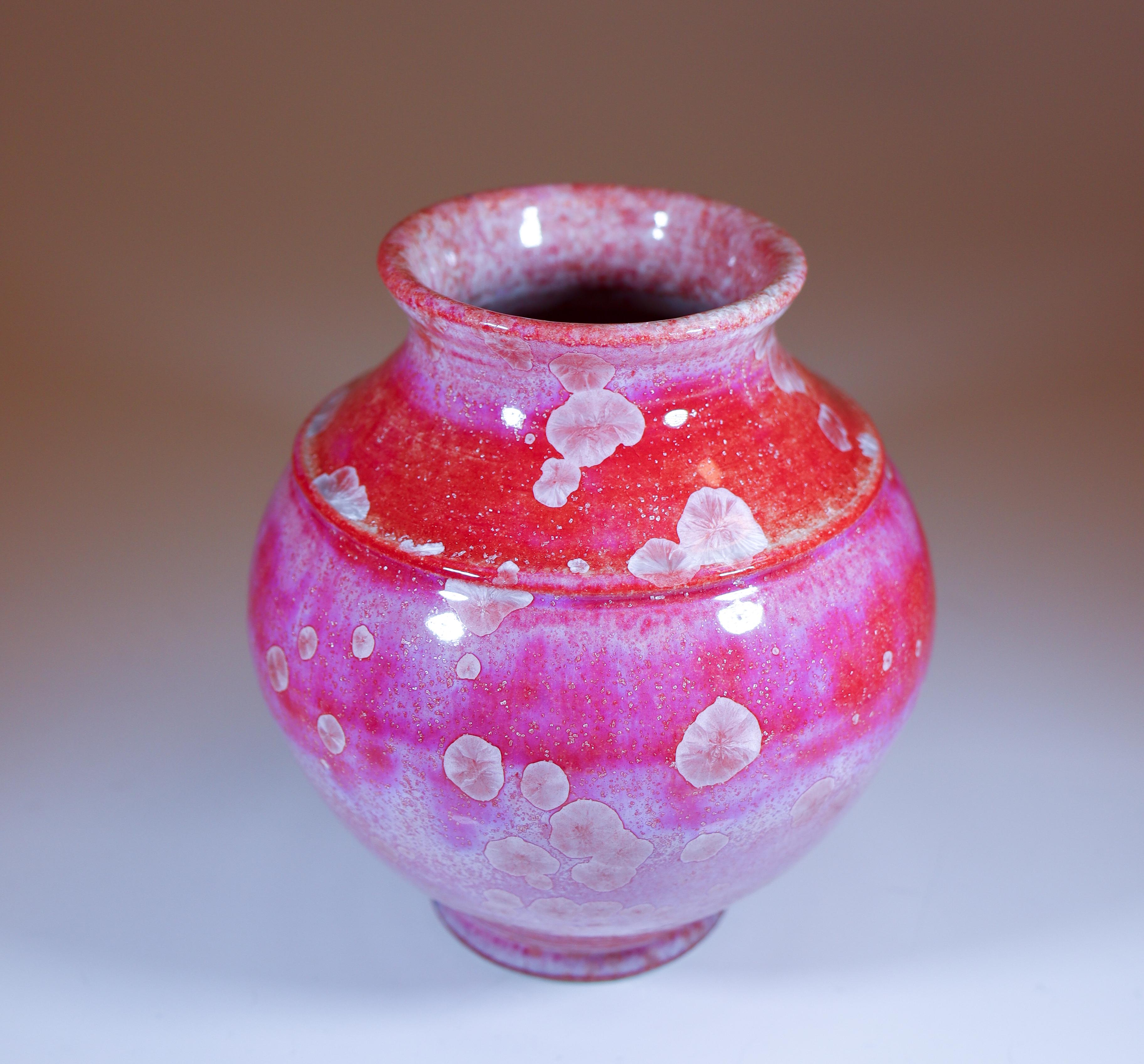 Glazed Isak Isaksson Pink Ceramic Vase Crystalline Glaze Contemporary Artist For Sale