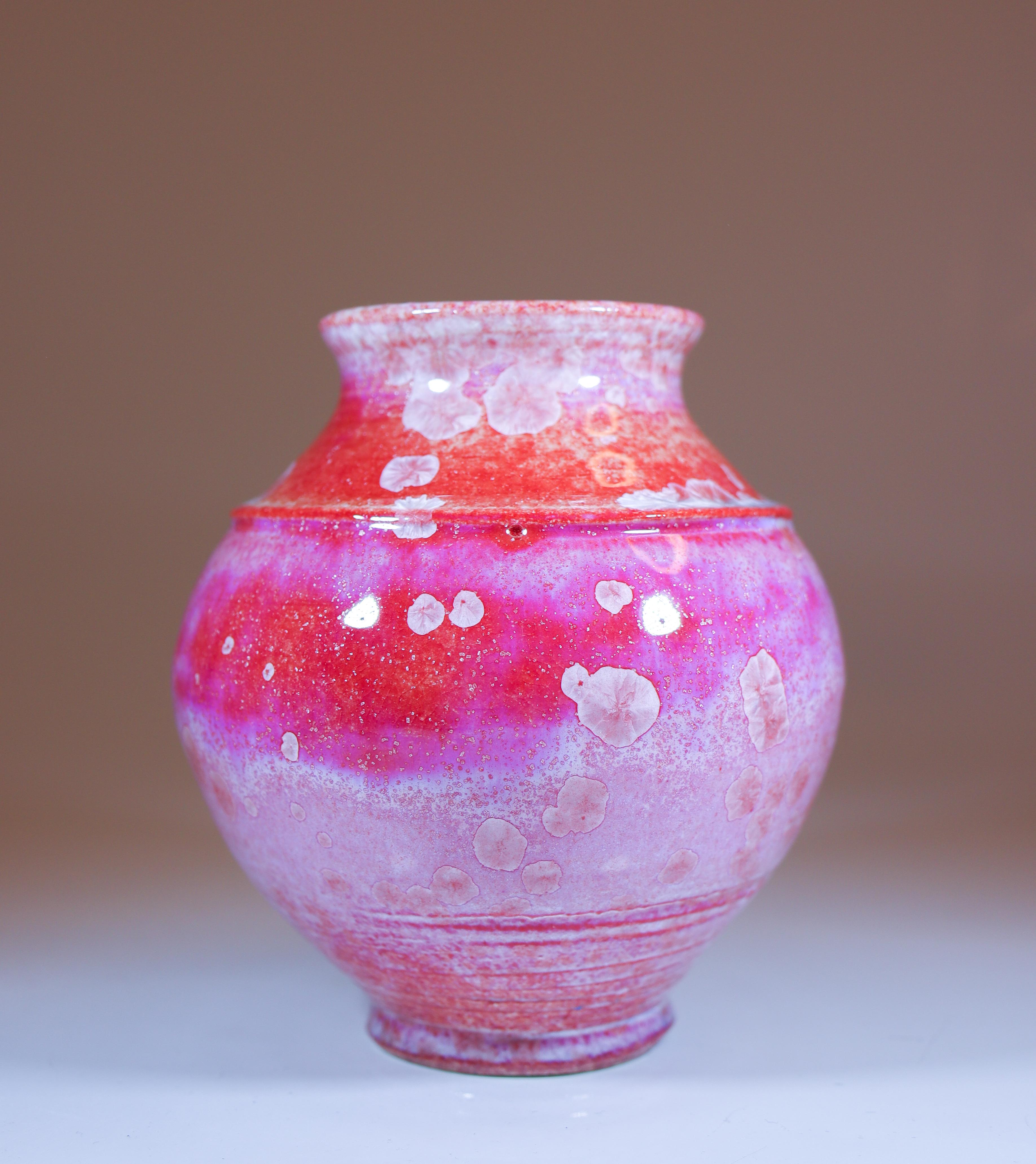 Isak Isaksson Pink Ceramic Vase Crystalline Glaze Contemporary Artist For Sale 1