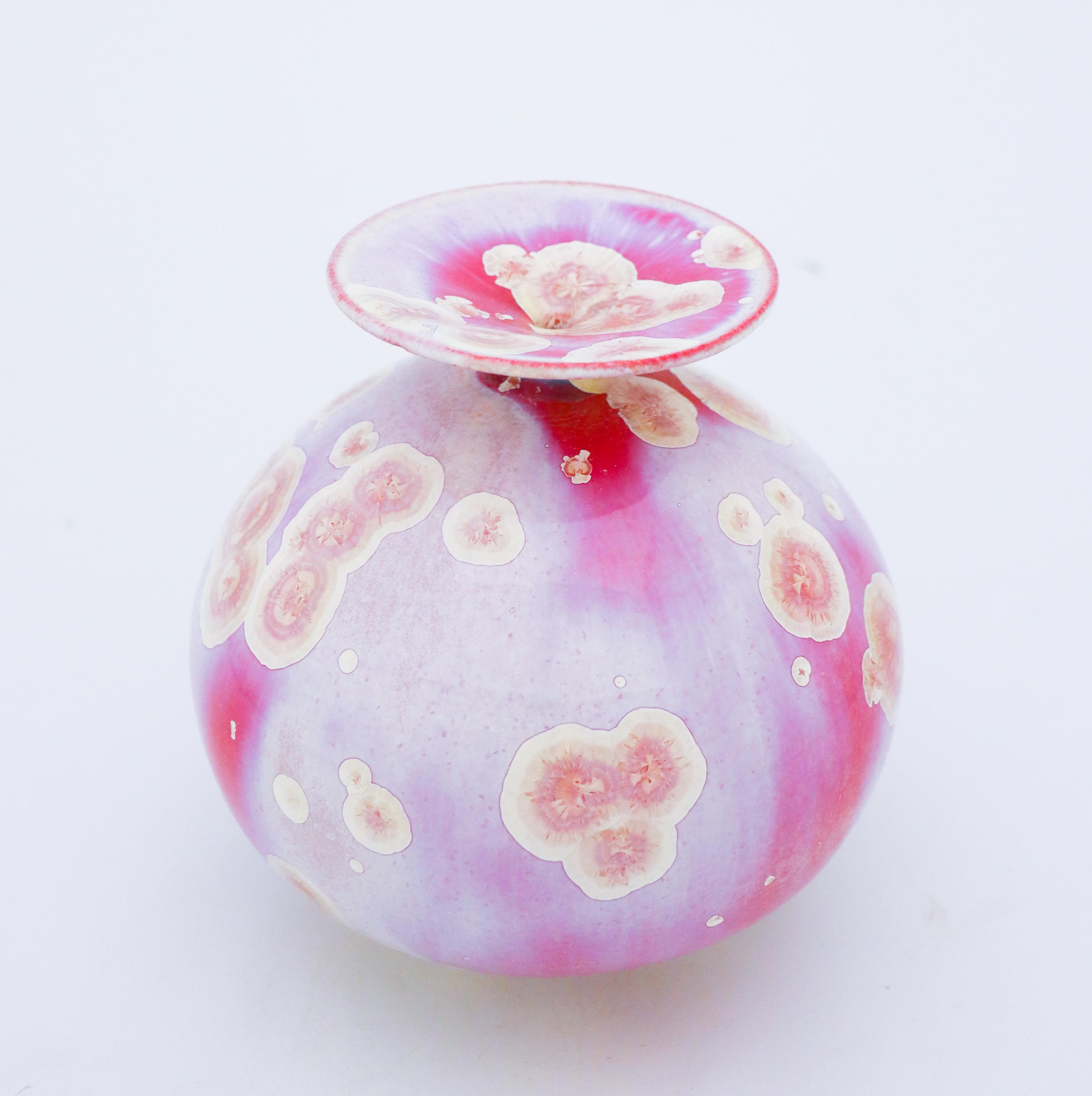 Scandinavian Modern Isak Isaksson, Pink Vase with Crystalline Glaze, Contemporary Ceramic, Sweden.