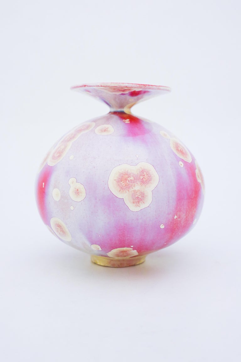 Swedish Isak Isaksson, Pink Vase with Crystalline Glaze, Contemporary Ceramic, Sweden. For Sale