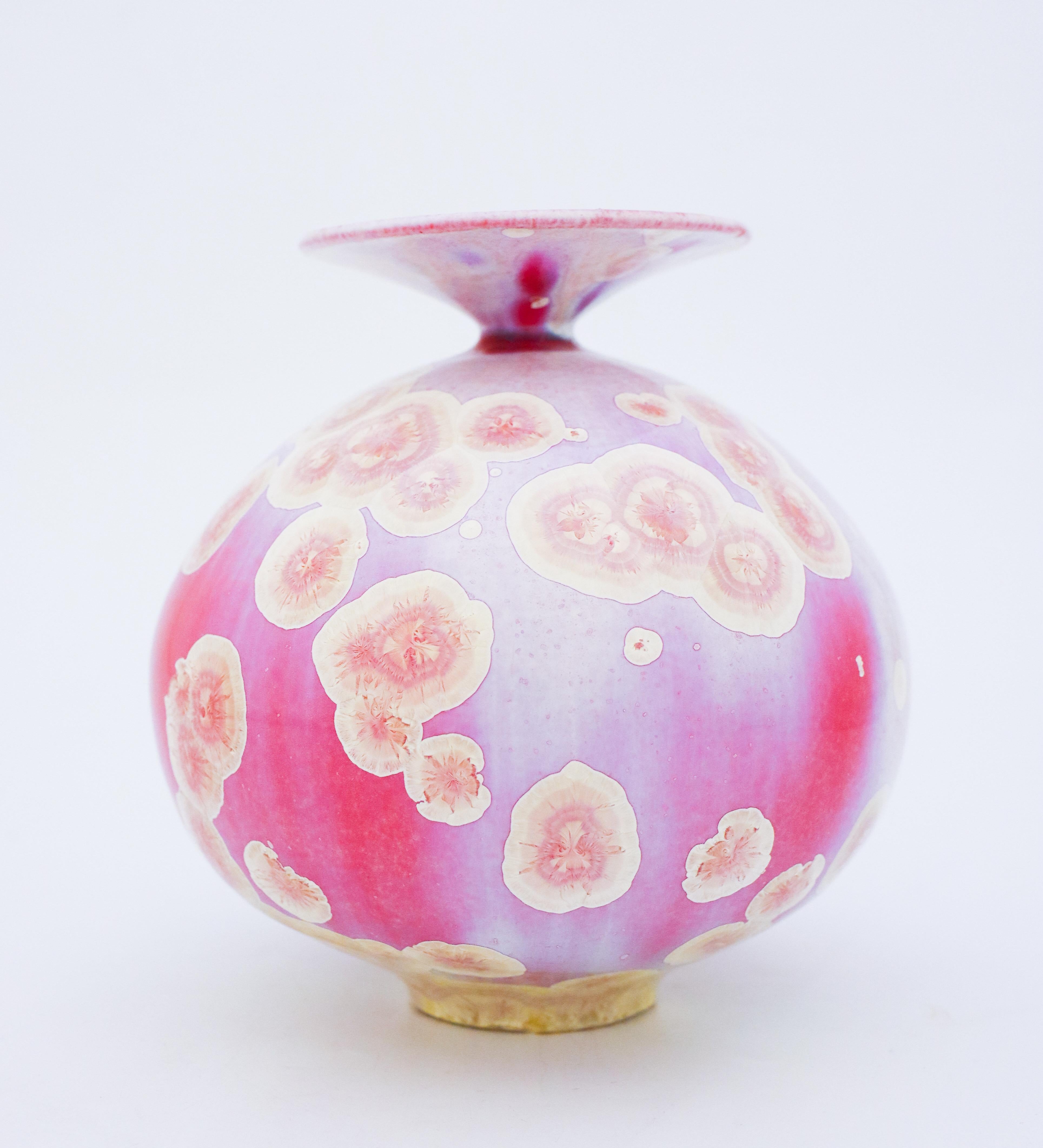 Glazed Isak Isaksson, Pink Vase with Crystalline Glaze, Contemporary Ceramic, Sweden.