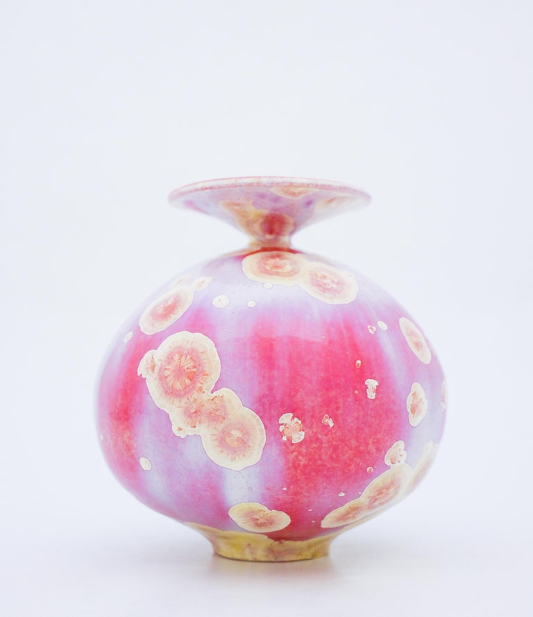 Isak Isaksson, Pink Vase with Crystalline Glaze, Contemporary Ceramic, Sweden. For Sale 2