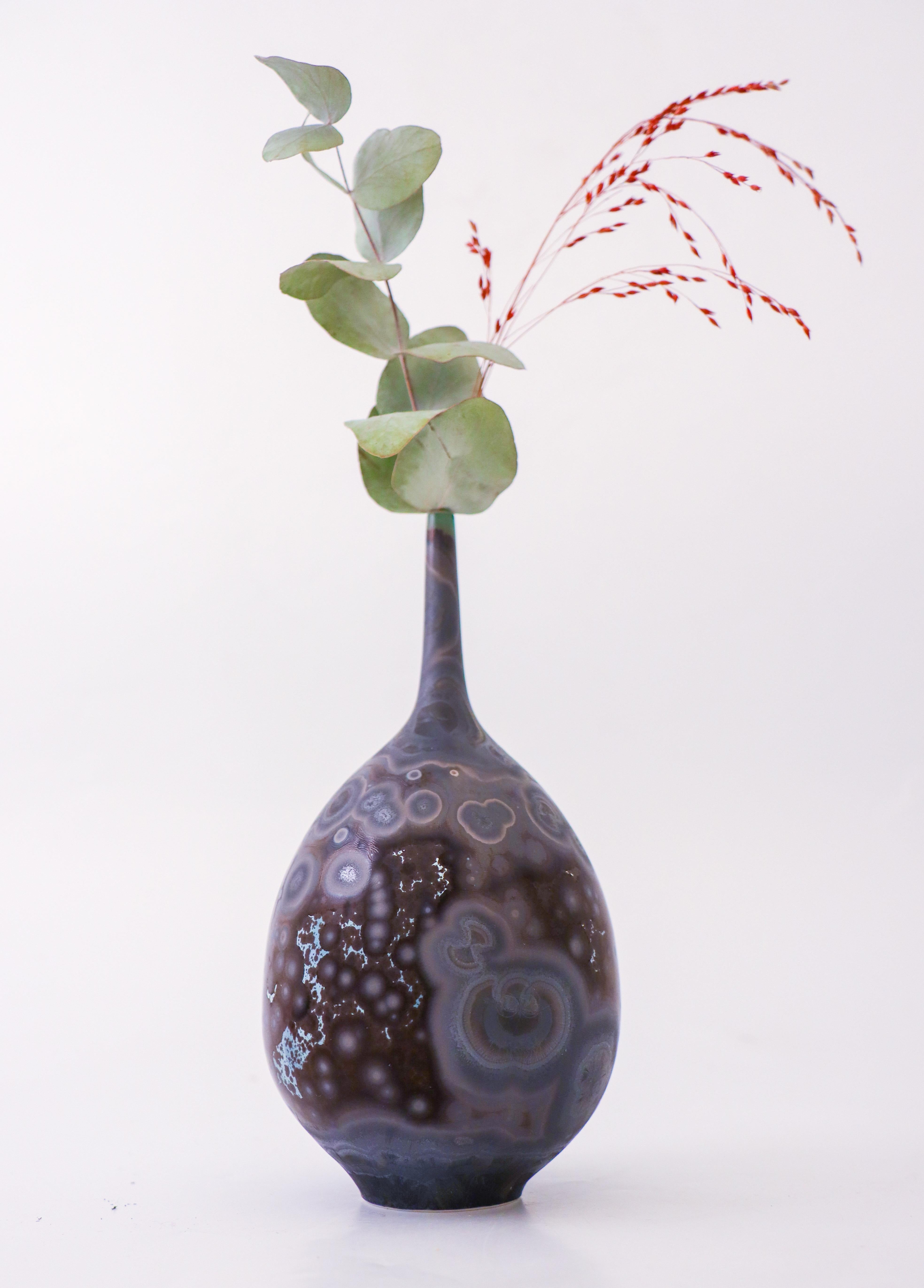 Swedish Isak Isaksson Purple & Brown Ceramic Vase Crystalline Glaze Contemporary Artist
