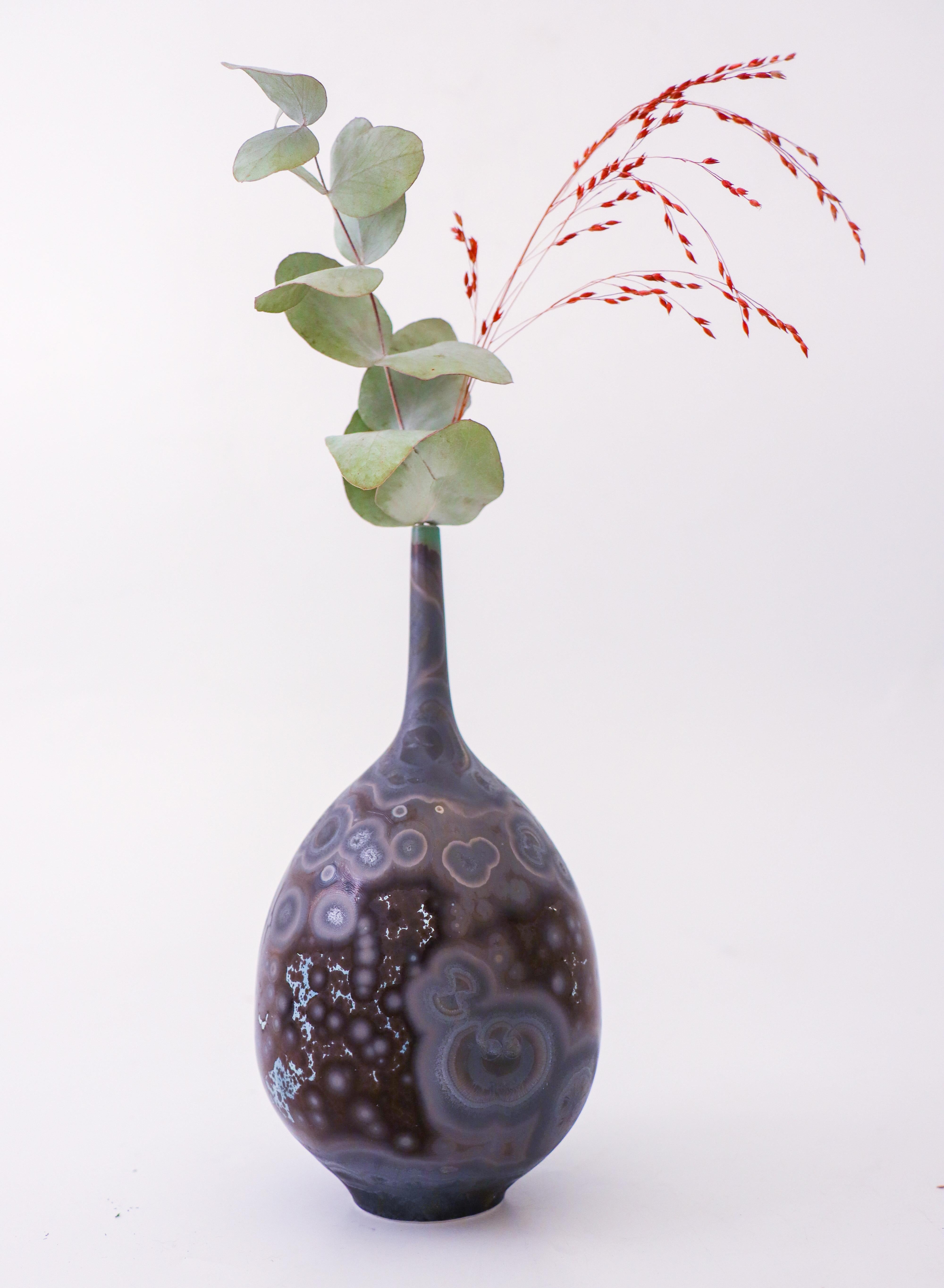 Glazed Isak Isaksson Purple & Brown Ceramic Vase Crystalline Glaze Contemporary Artist