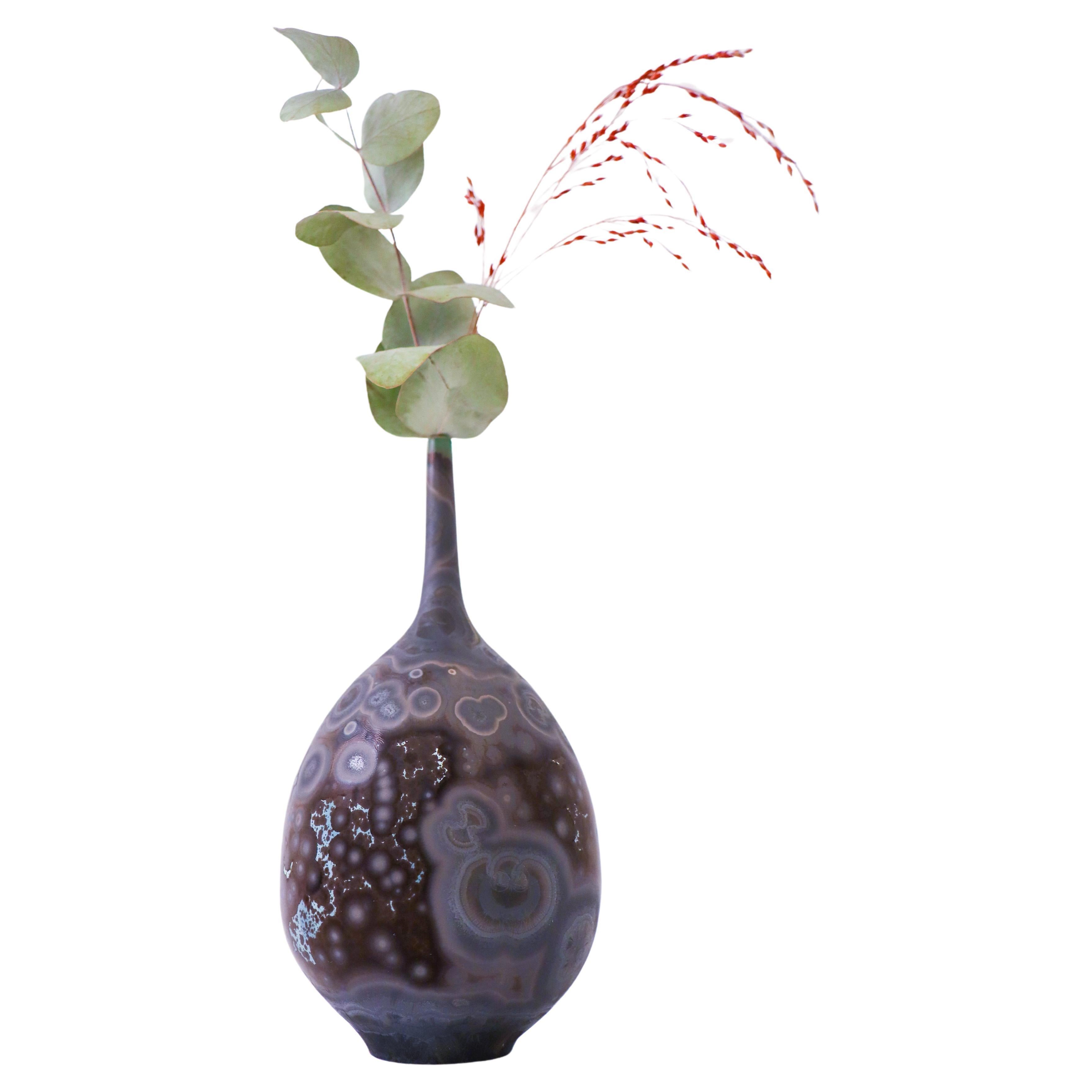 Isak Isaksson Purple & Brown Ceramic Vase Crystalline Glaze Contemporary Artist