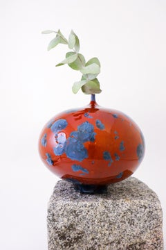 Isak Isaksson Red & Blue Ceramic Vase Crystalline Glaze - Contemporary Artist