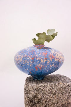 Isak Isaksson Red & Blue Ceramic Vase Crystalline Glaze - Contemporary Artist