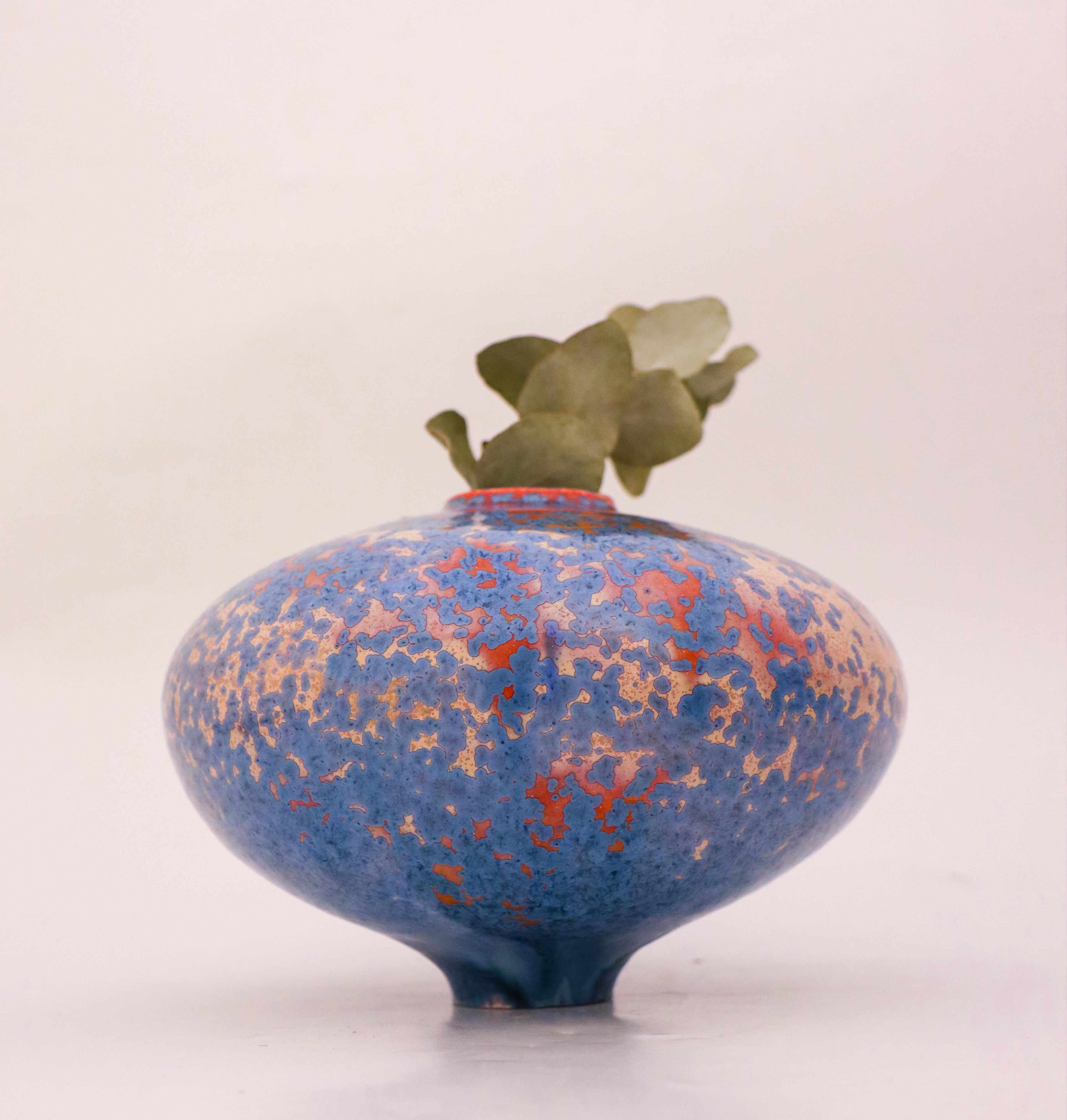 Glazed Isak Isaksson Red & Blue Ceramic Vase Crystalline Glaze - Contemporary Artist For Sale