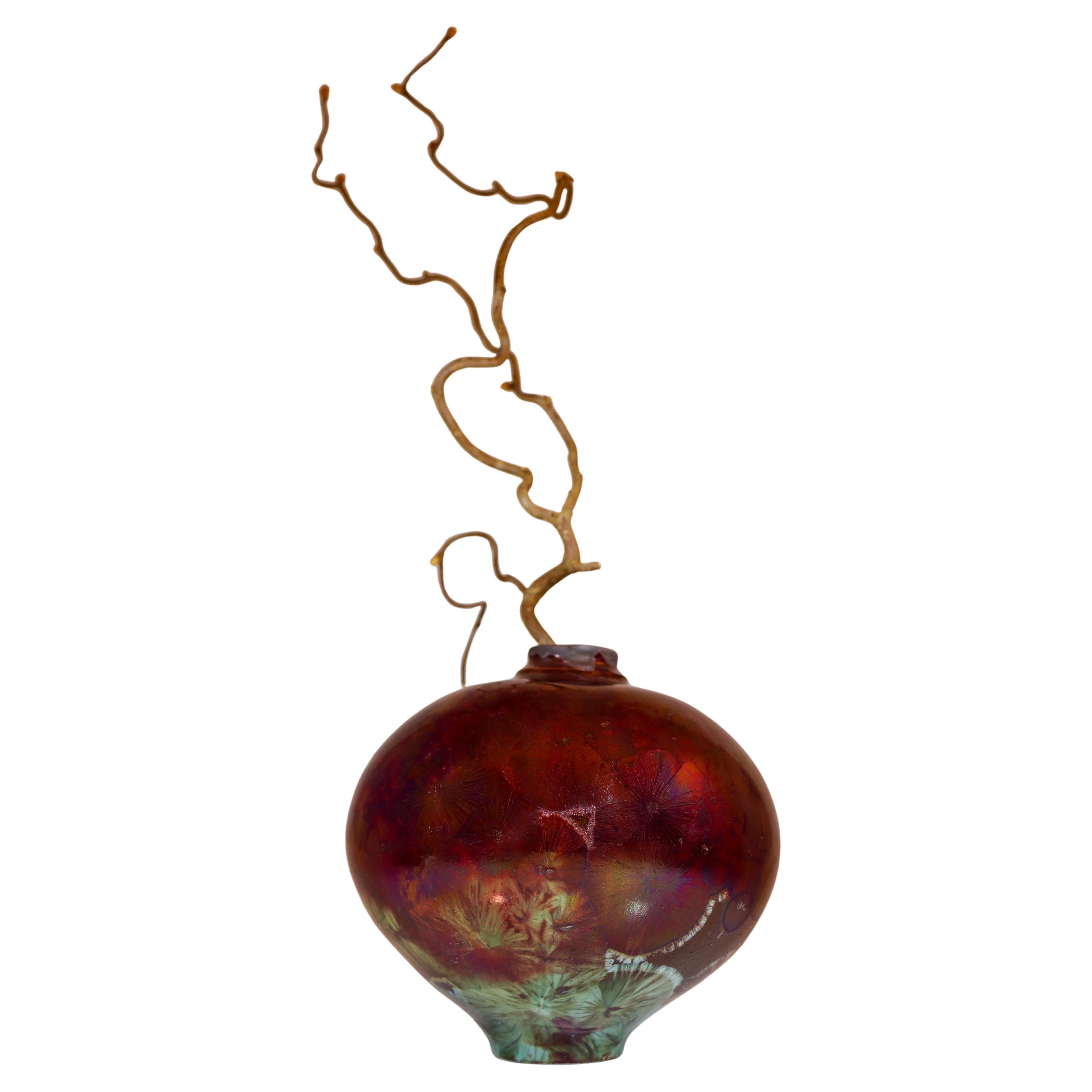 Isak Isaksson Red Shiny Ceramic Vase Crystalline Glaze Contemporary Artist