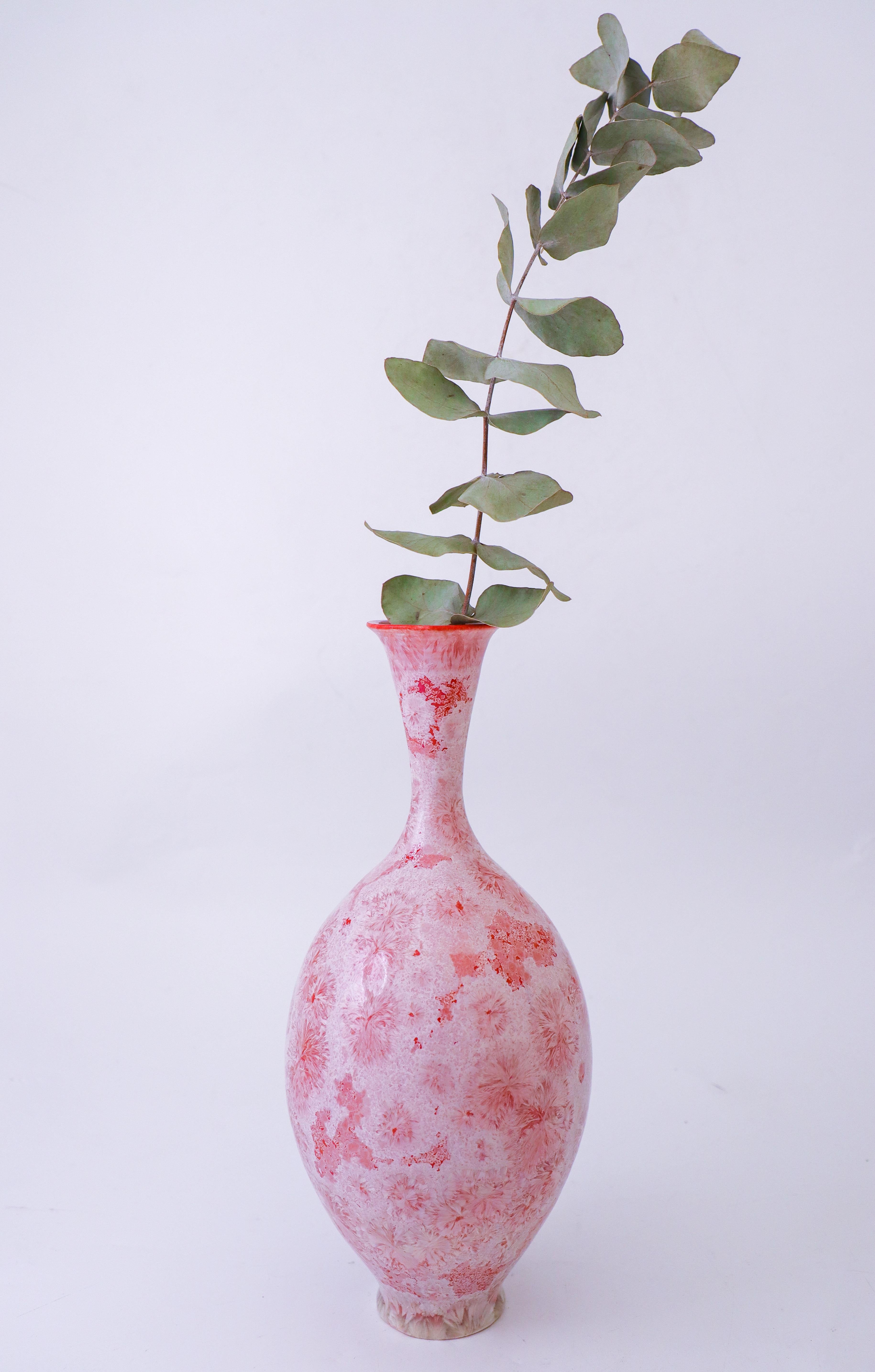 Glazed Isak Isaksson Red & White Ceramic Vase Crystalline Glaze Contemporary Christmas For Sale