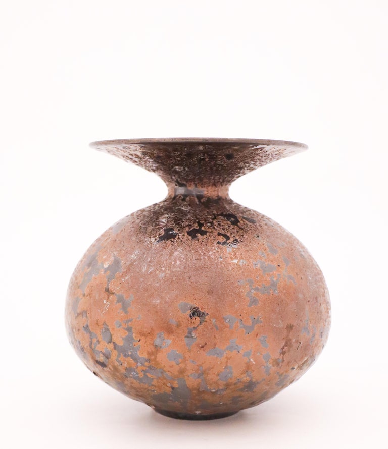 Scandinavian Modern Isak Isaksson, Shiny Brown / Golden Vase, Contemporary Swedish Ceramicist For Sale