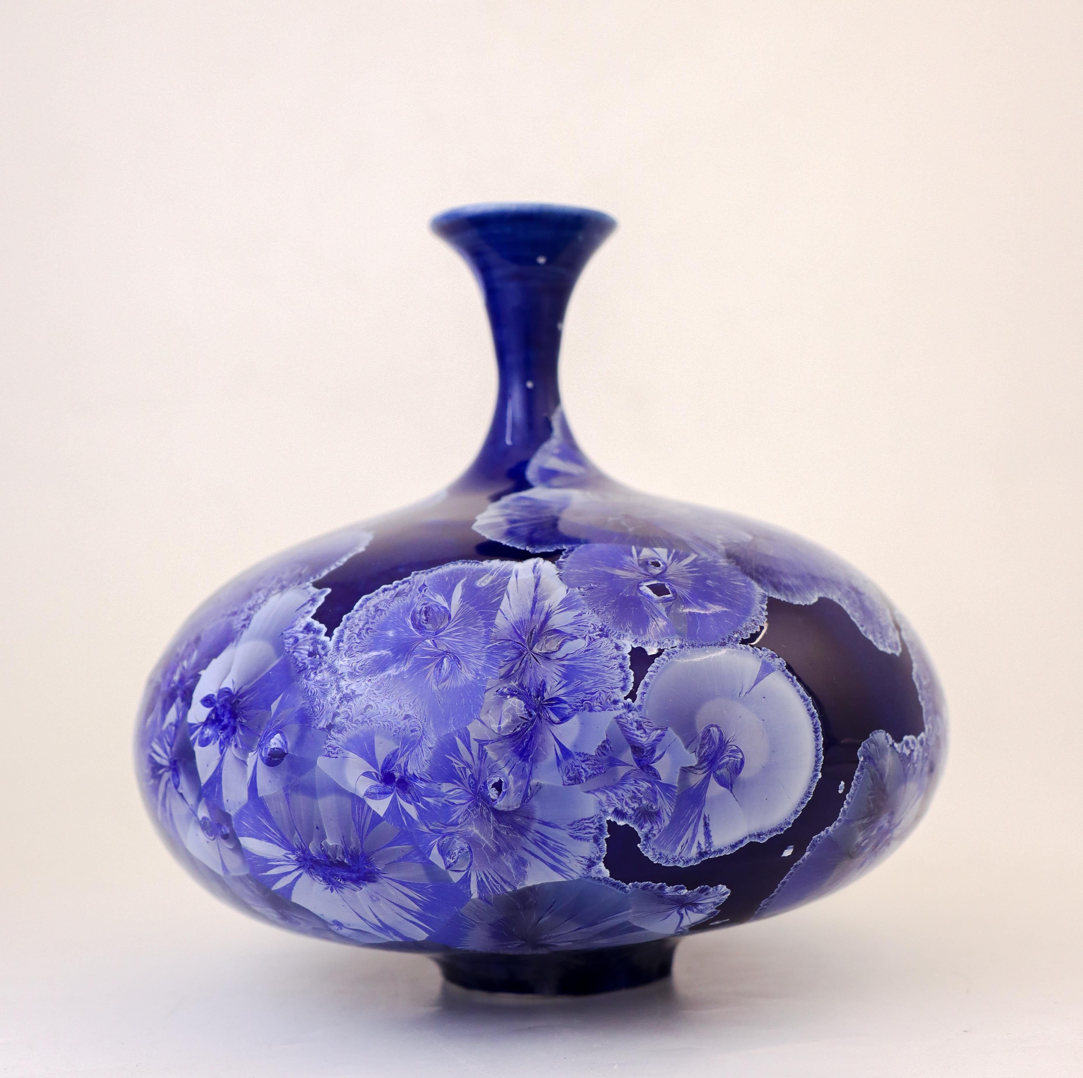 Swedish Isak Isaksson - Stunning Blue Ceramic Vase Crystalline Glaze Contemporary Artist
