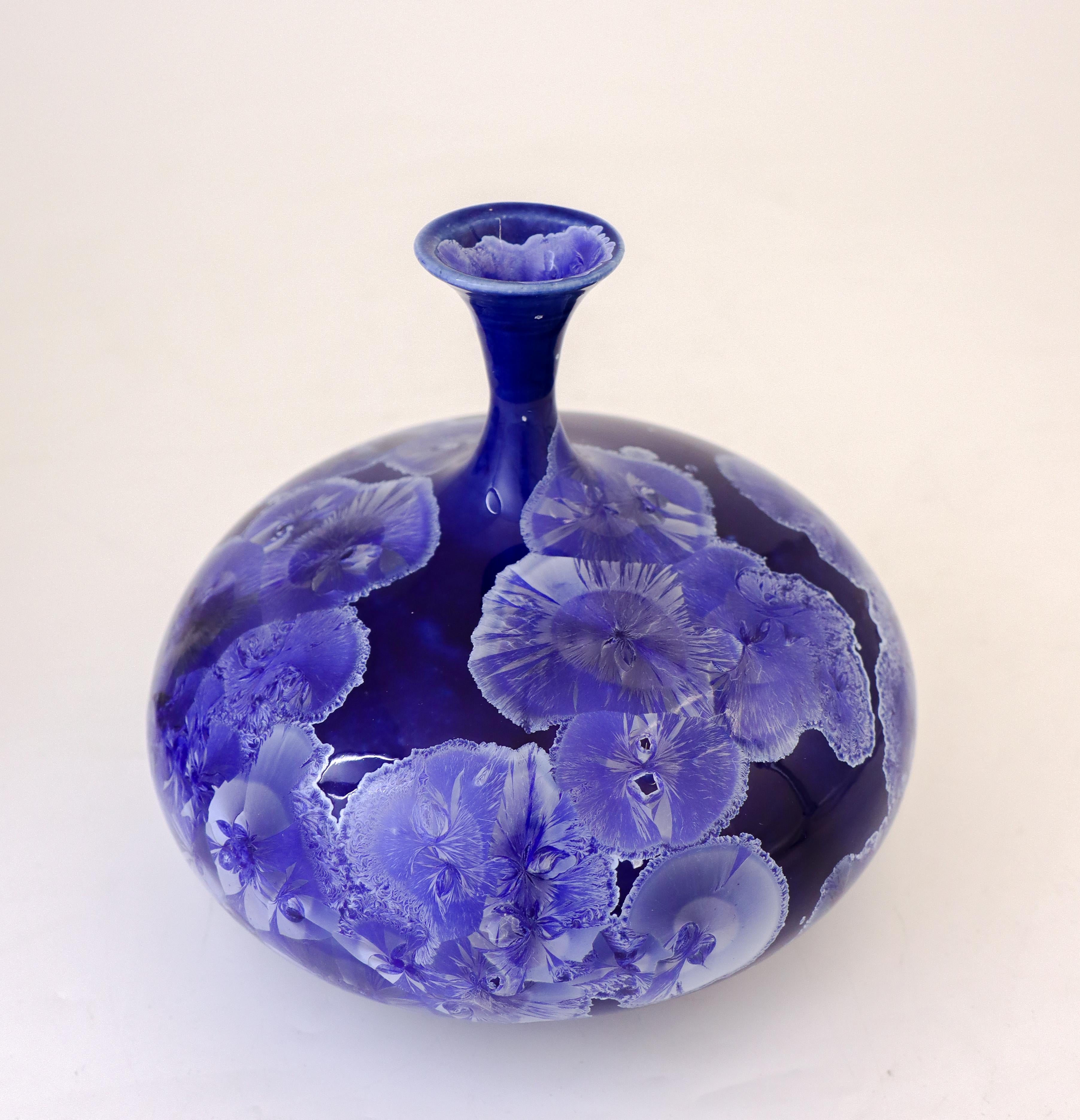 Glazed Isak Isaksson - Stunning Blue Ceramic Vase Crystalline Glaze Contemporary Artist