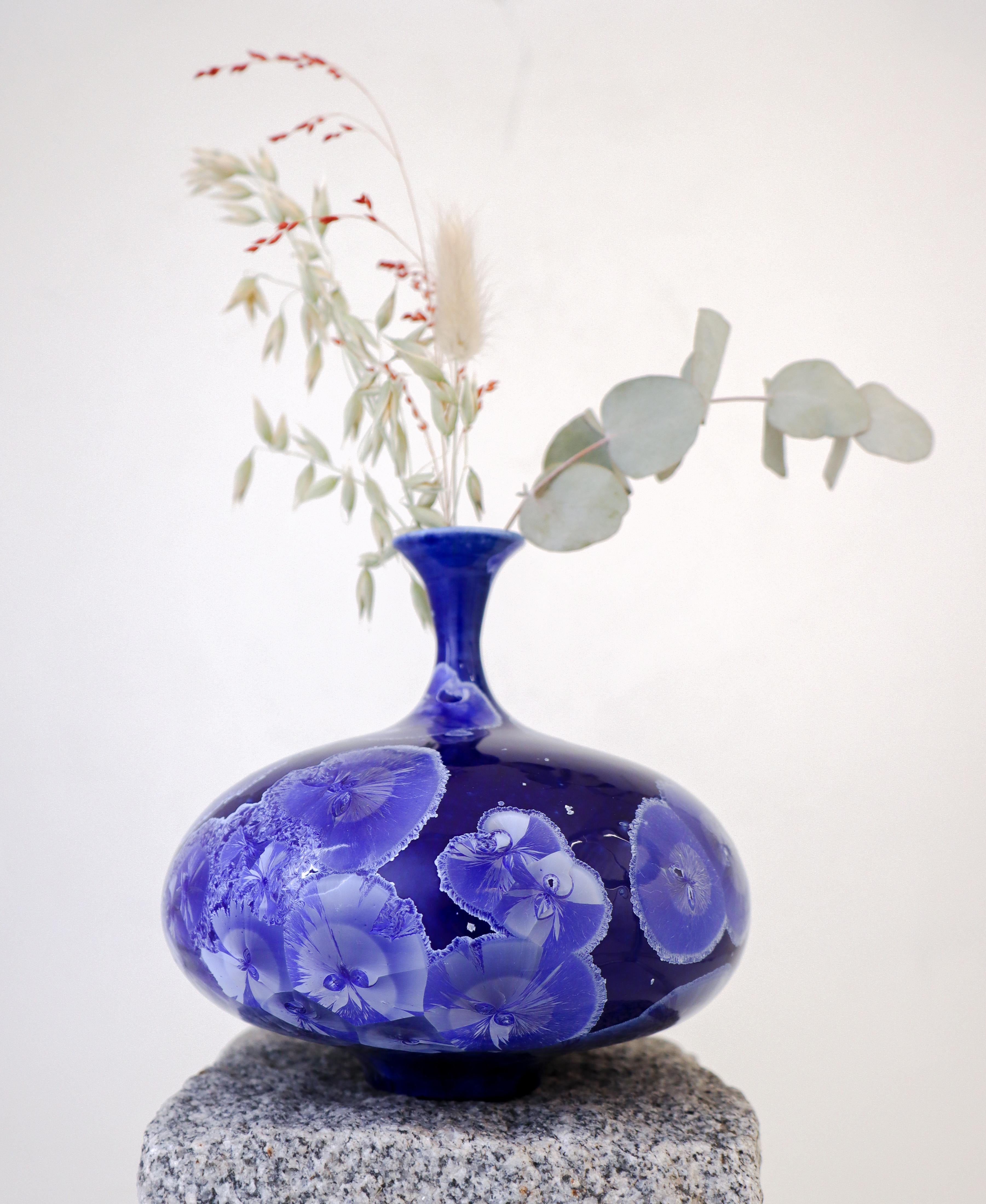 Isak Isaksson - Stunning Blue Ceramic Vase Crystalline Glaze Contemporary Artist 3