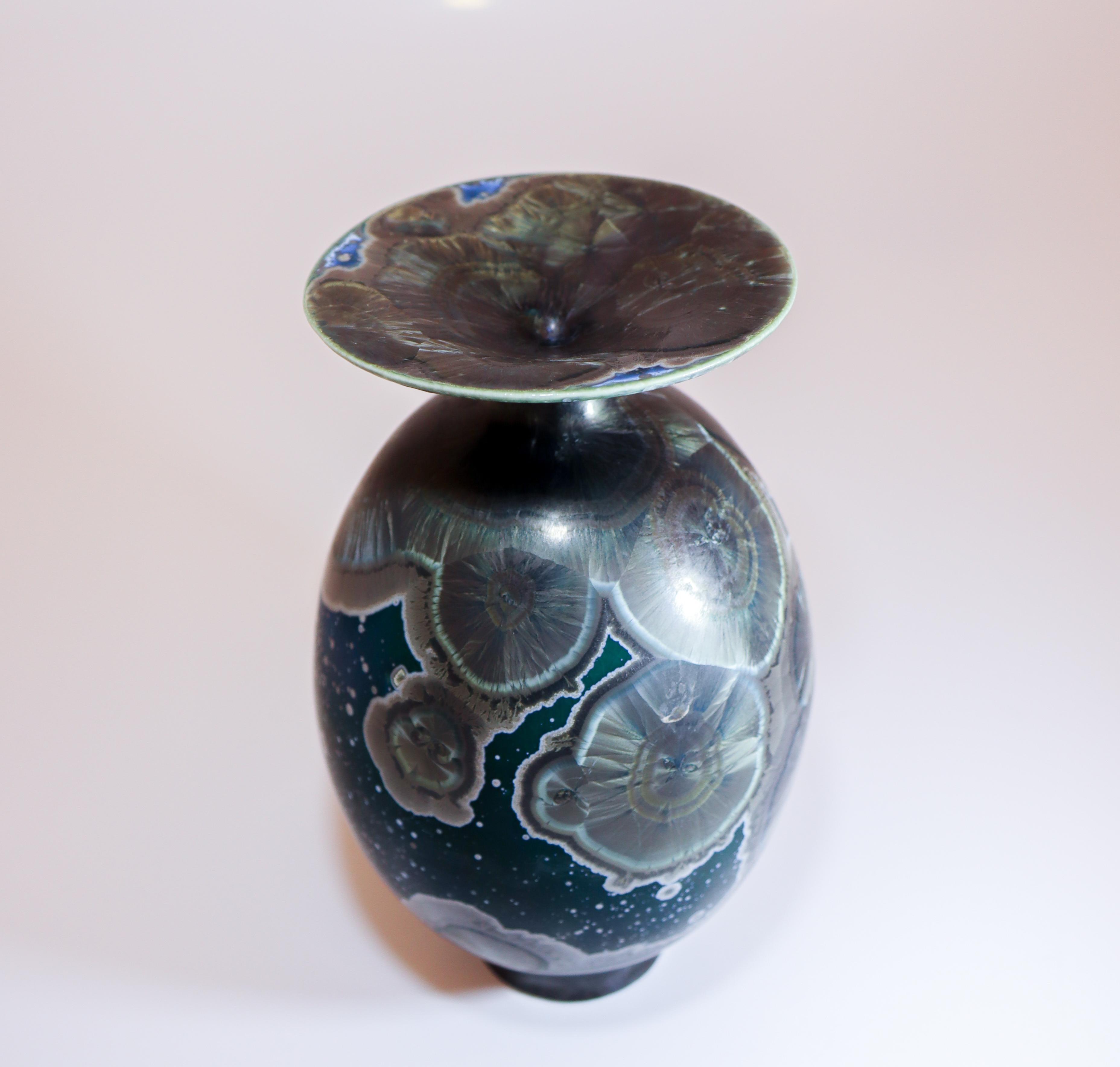 Isak Isaksson Stunning Green Ceramic Vase Crystalline Glaze Contemporary Artist For Sale 4