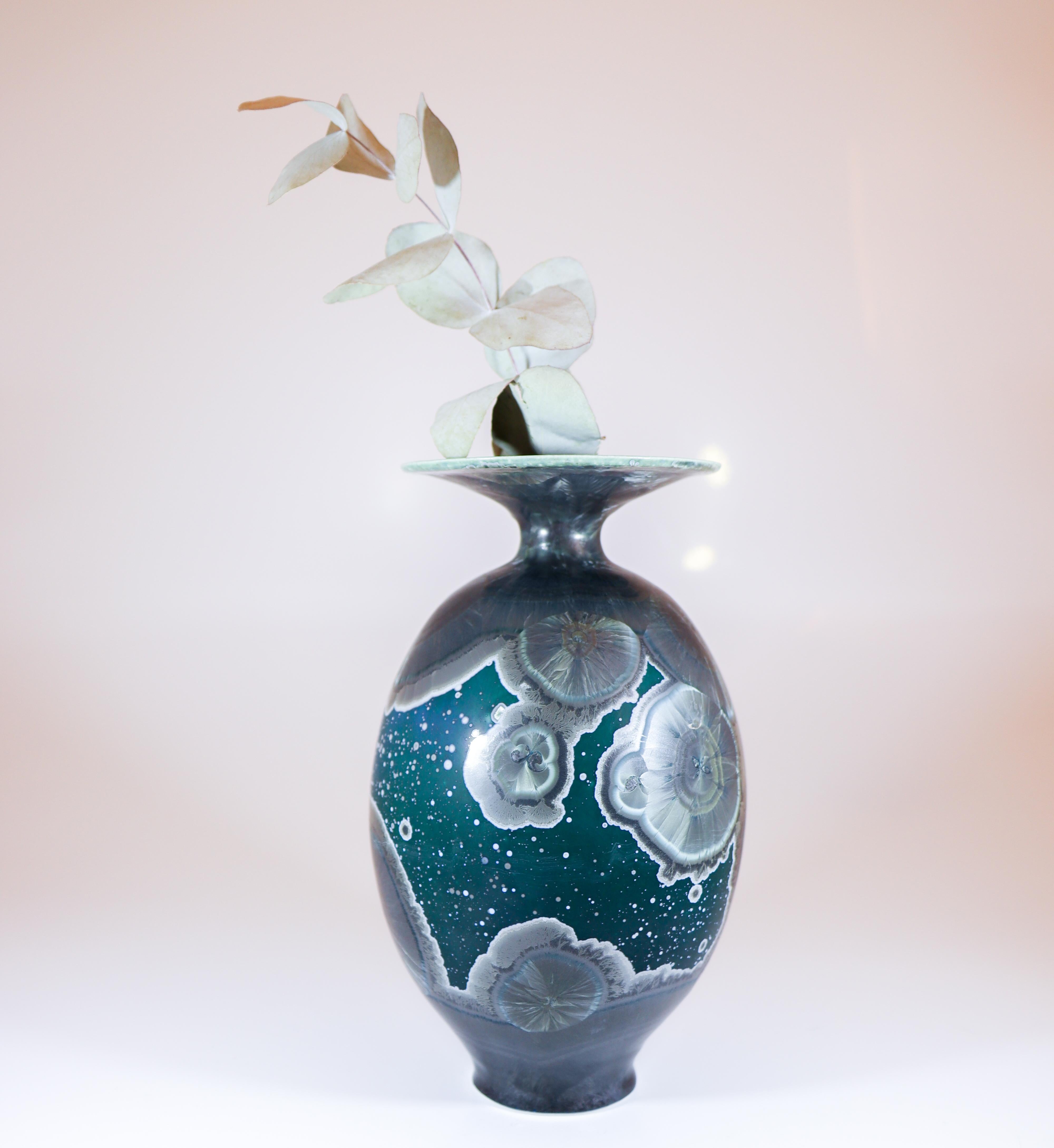 Isak Isaksson Stunning Green Ceramic Vase Crystalline Glaze Contemporary Artist For Sale 5