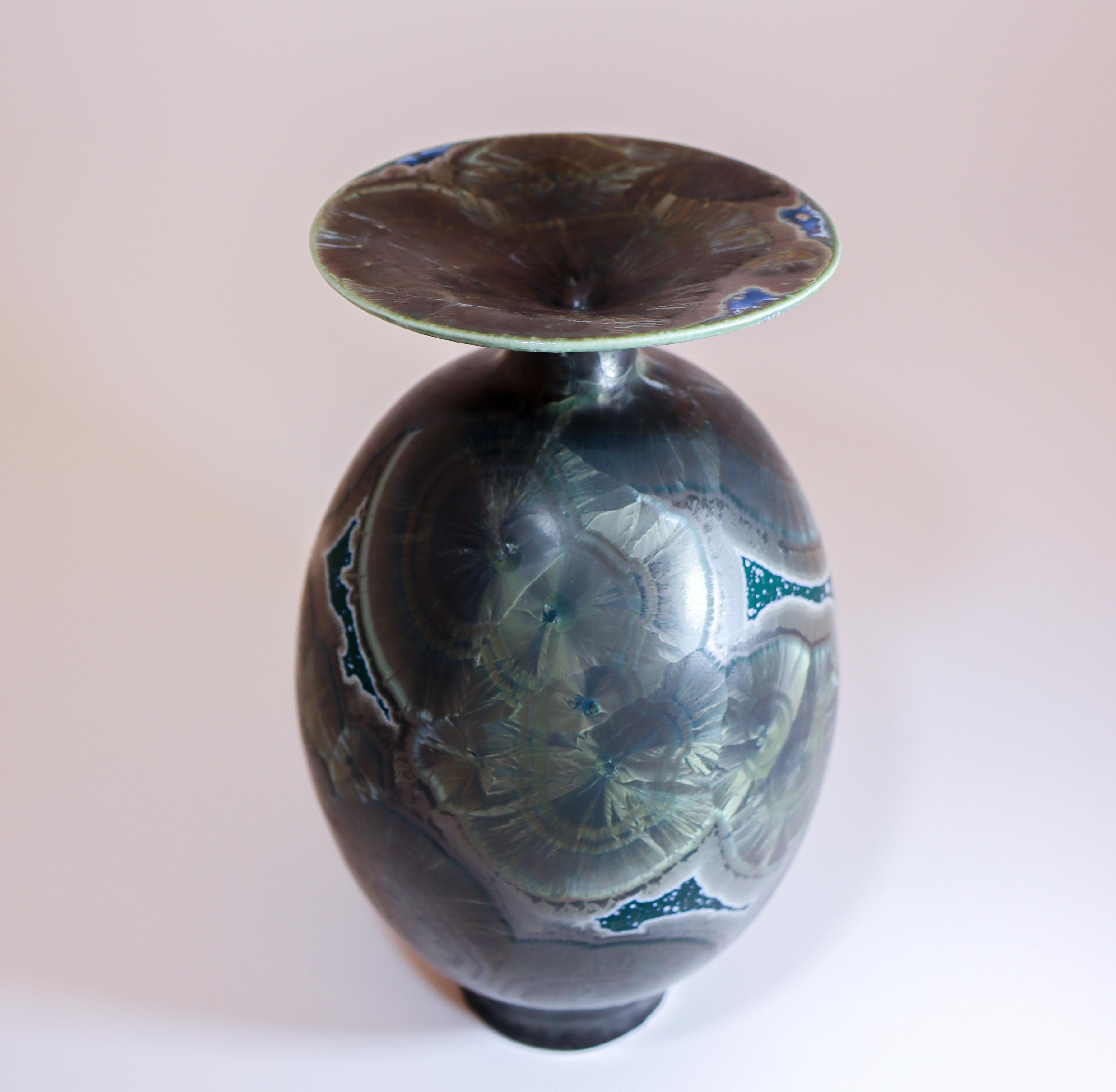 Isak Isaksson Stunning Green Ceramic Vase Crystalline Glaze Contemporary Artist For Sale 3