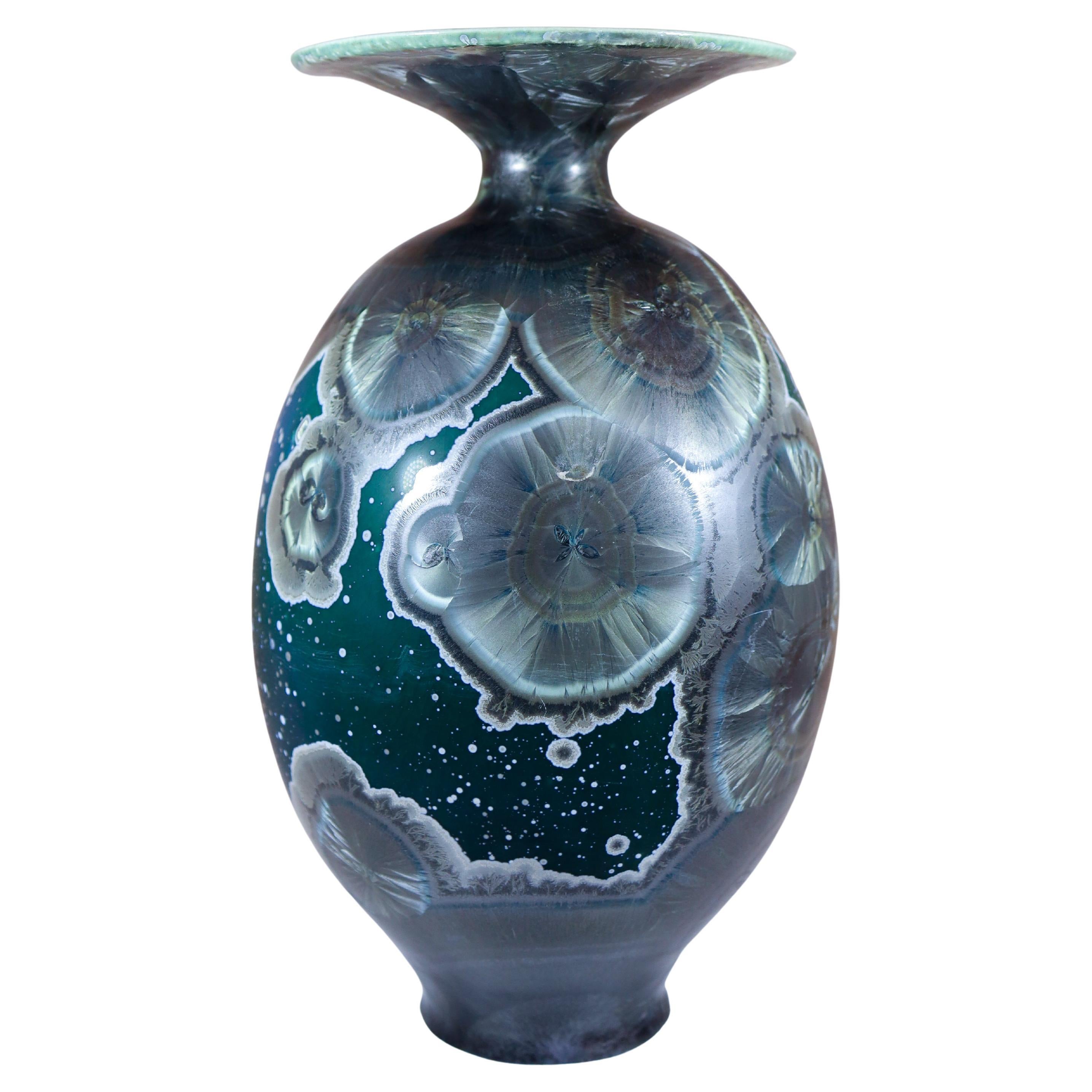 Isak Isaksson Stunning Green Ceramic Vase Crystalline Glaze Contemporary Artist For Sale