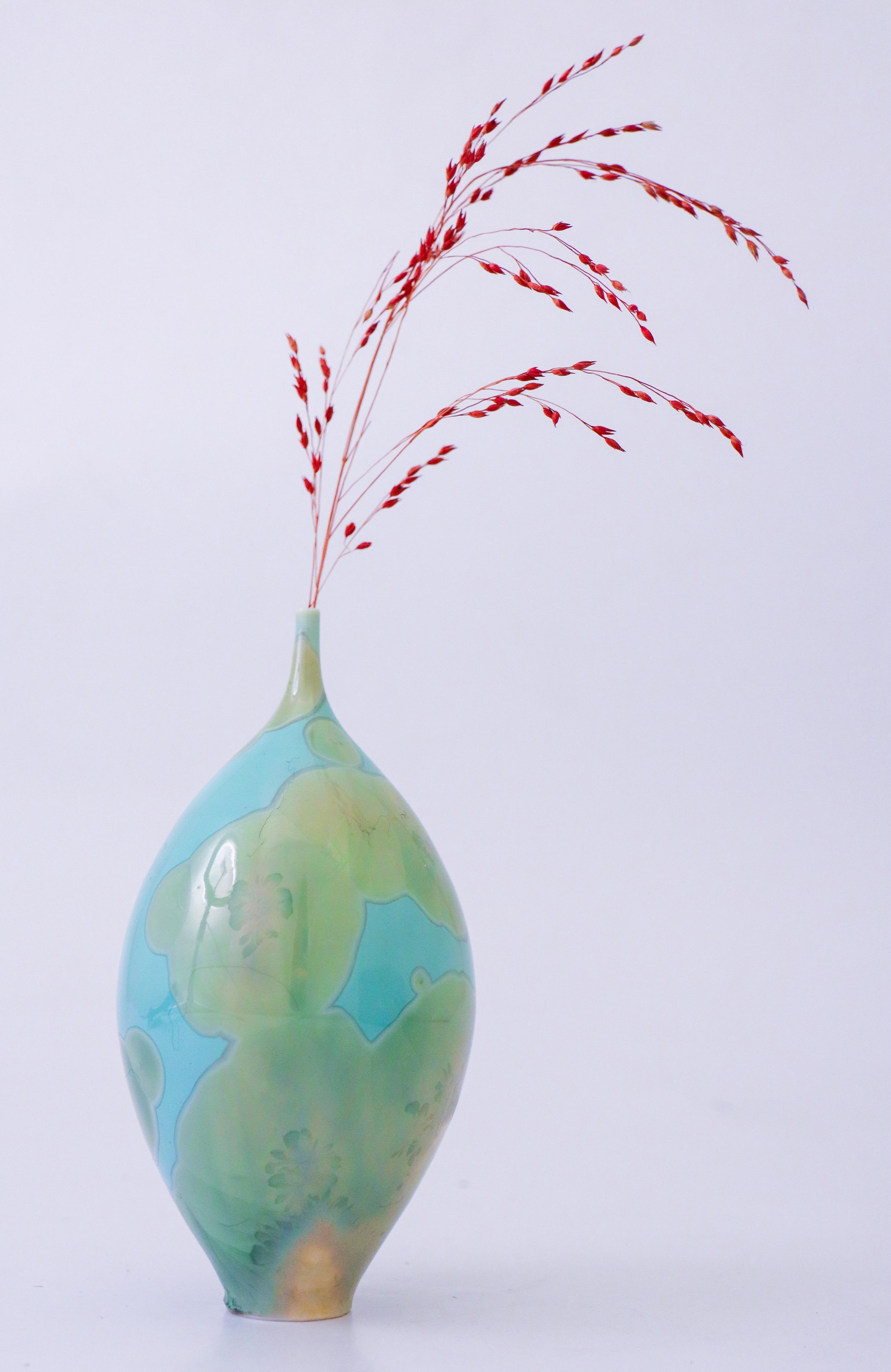 Glazed Isak Isaksson Turquoise Ceramic Vase Crystalline Glaze - Contemporary Artist For Sale