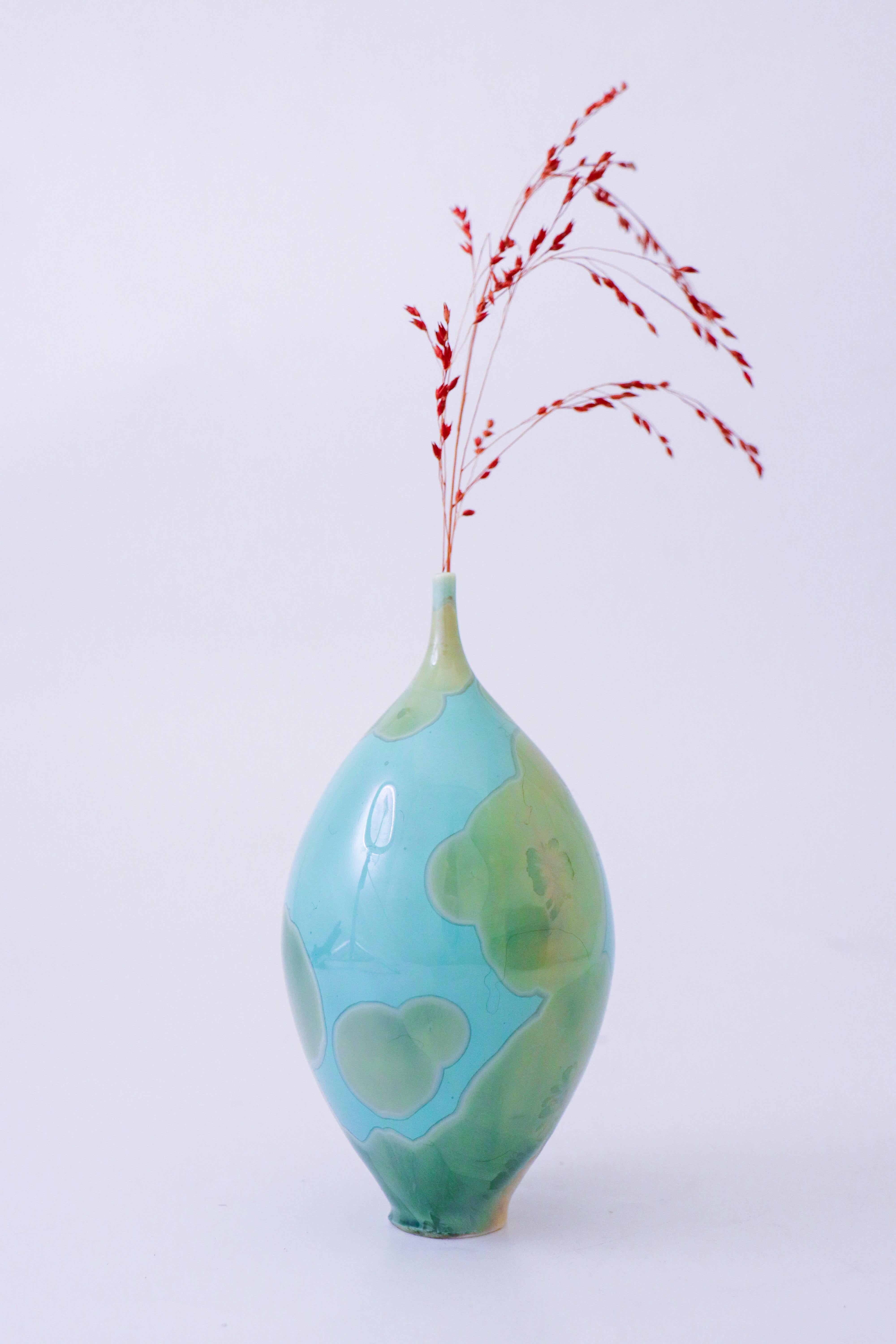 Isak Isaksson Turquoise Ceramic Vase Crystalline Glaze - Contemporary Artist In Excellent Condition For Sale In Stockholm, SE
